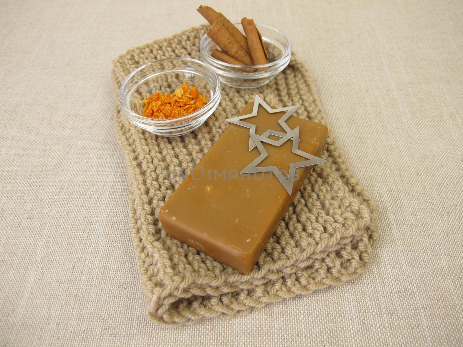 Natural soap bar with Christmas scent of cinnamon and orange peel