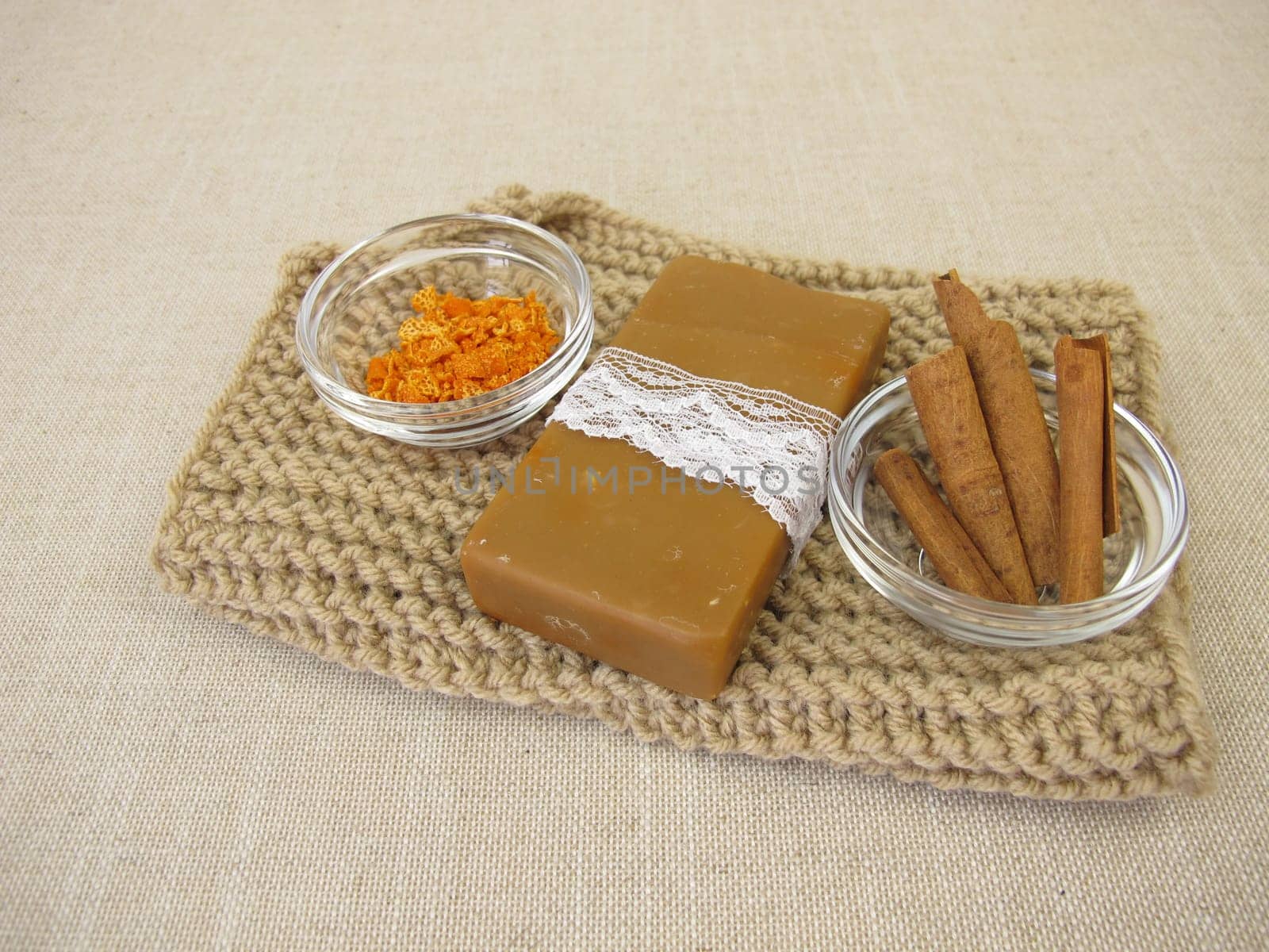 Natural soap bar with Christmas scent of cinnamon and orange peel
