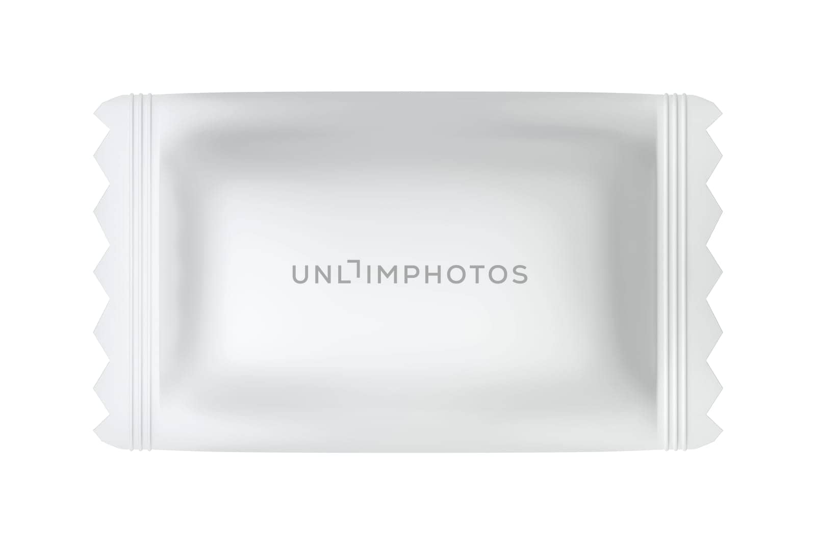 Front view of white blank sachet, can be used for confectionary products