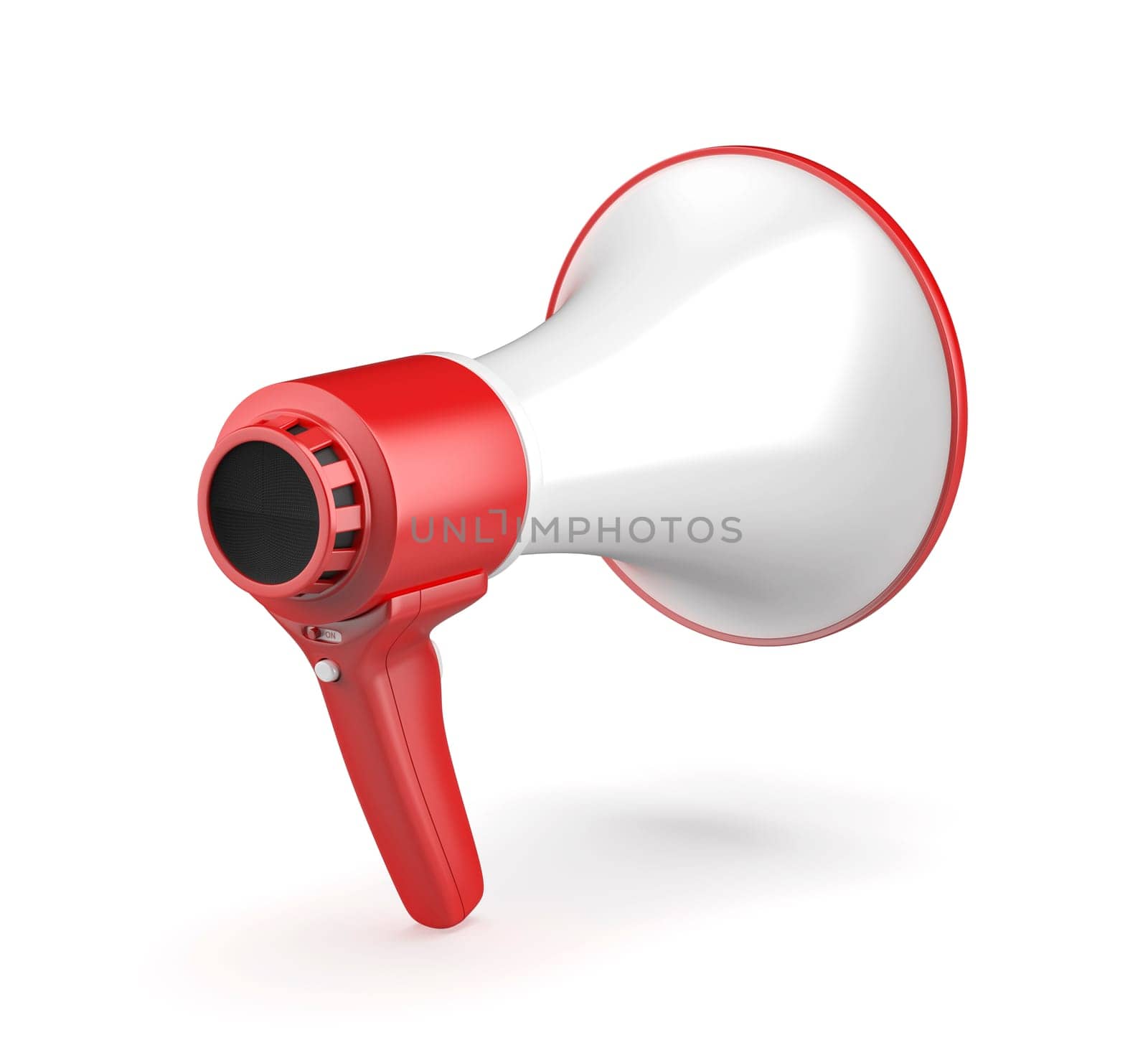 Red and white megaphone on white background