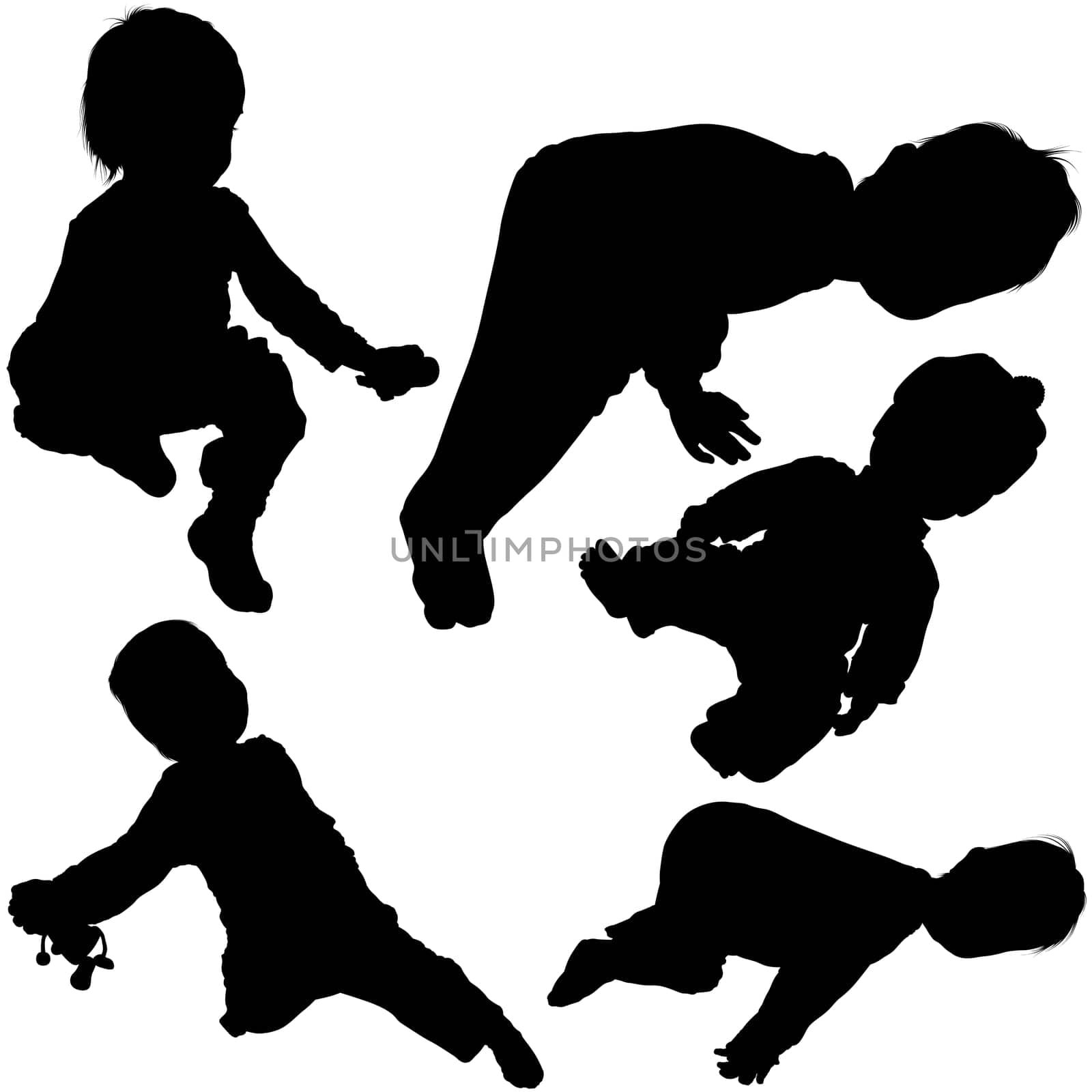 Childrens Silhouettes 05 - detailed black and white illustrations as vector