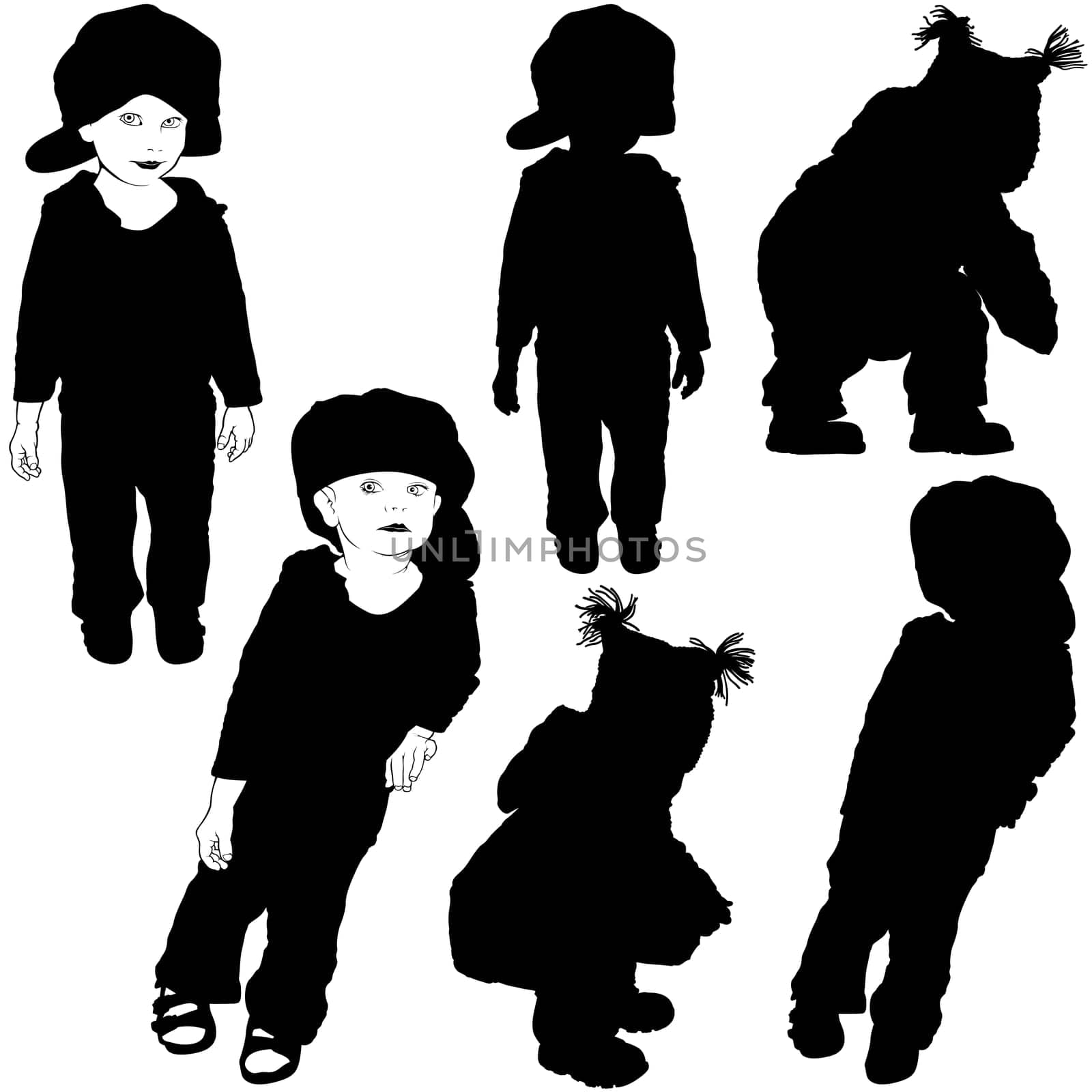 Childrens Silhouettes 07 - detailed black and white illustrations as vector