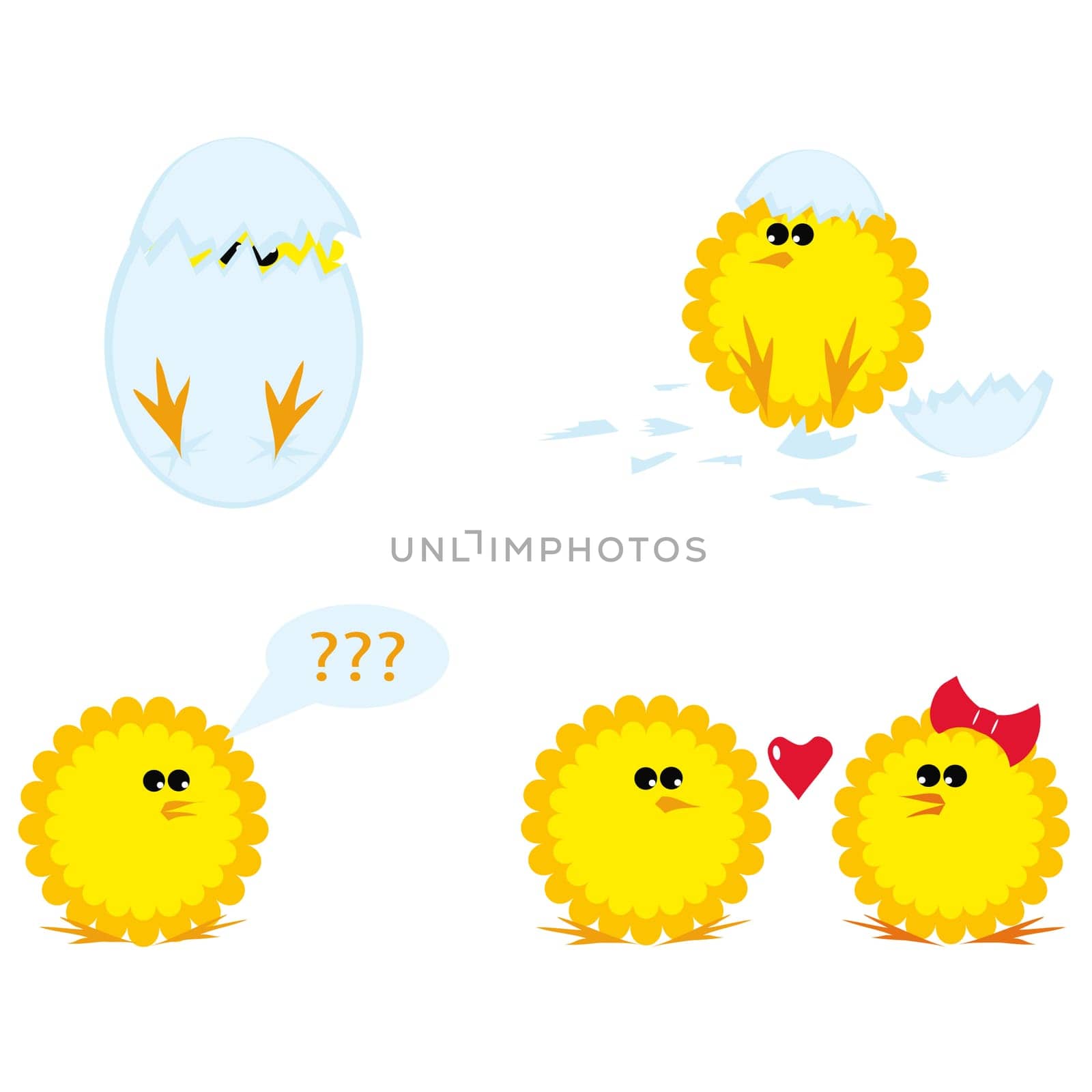 Set of cartoon chickens for Easter. Vector illustration.