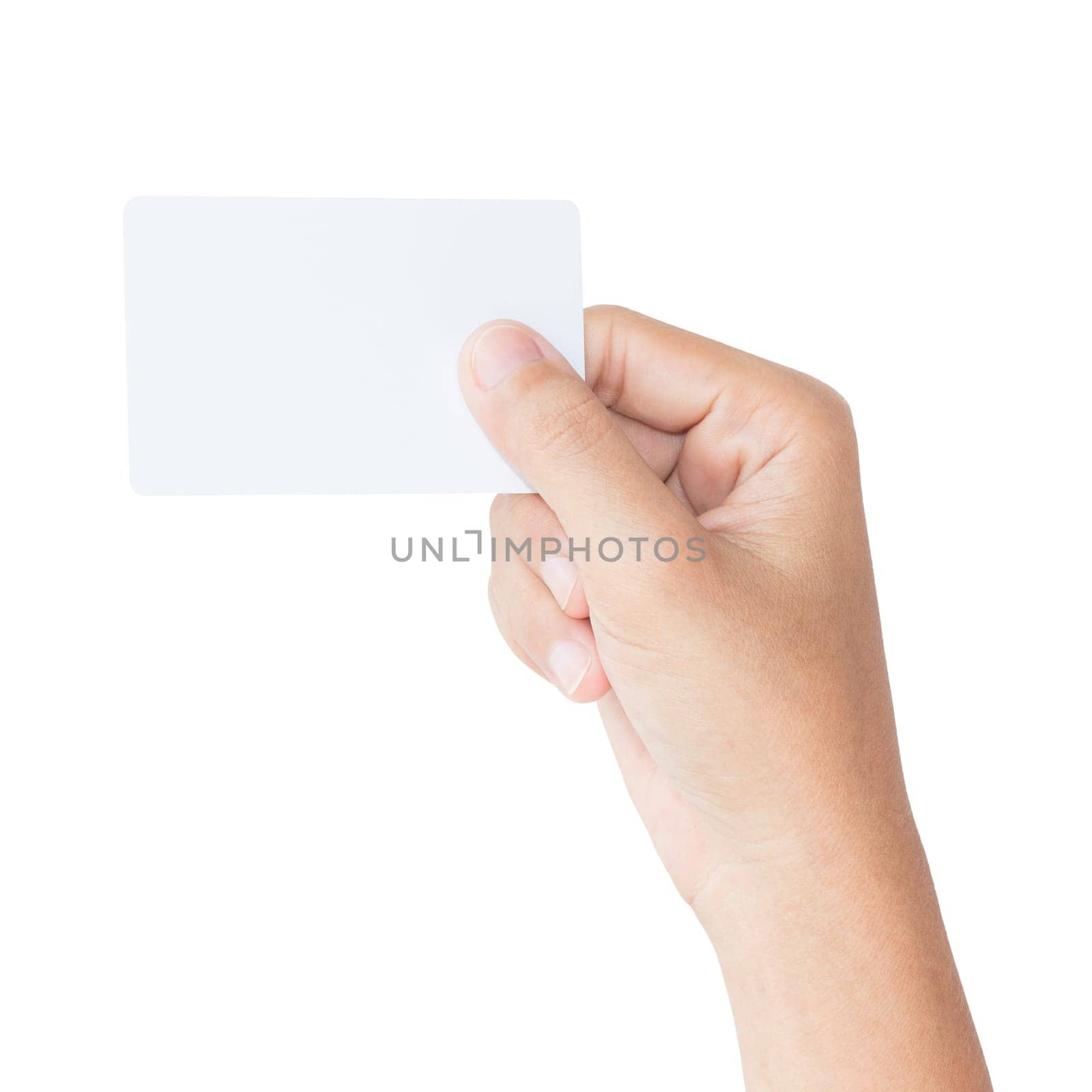 hand hold blank white card isolated with clipping path