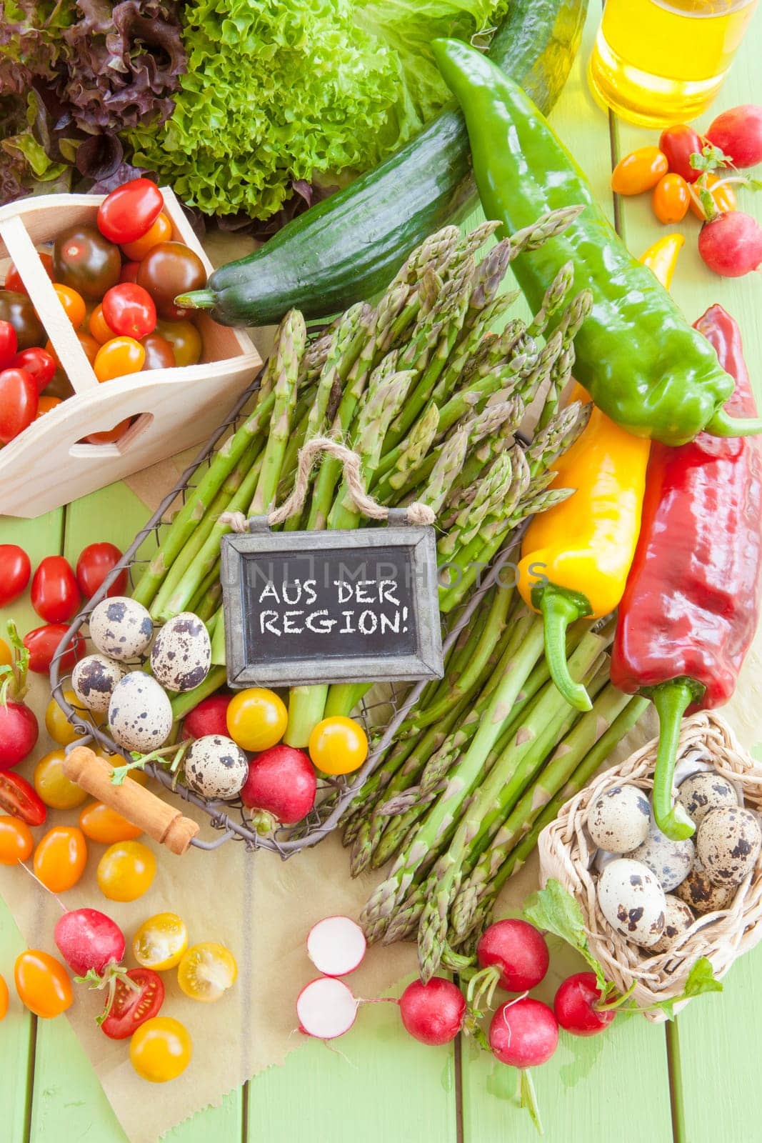 Fresh seasonal vegetables and eggs from the region