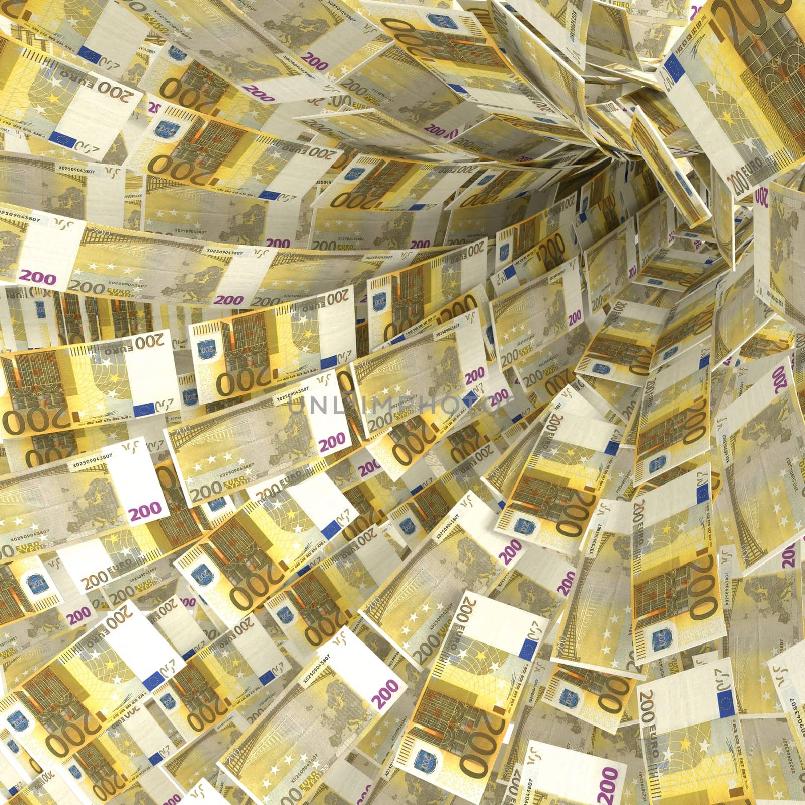 Money whirlpool of 200 euro bills