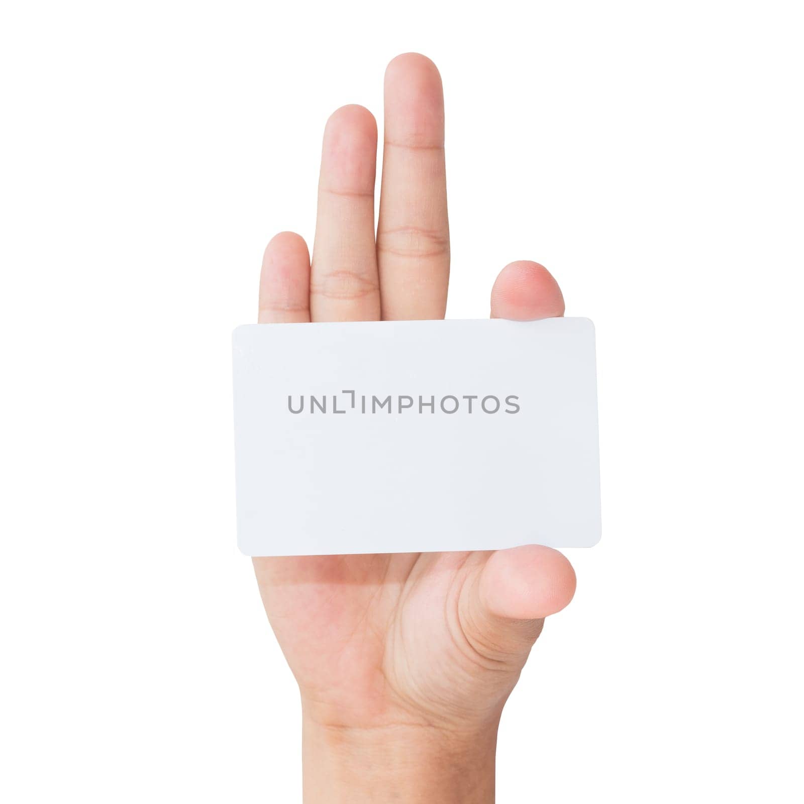 hand hold blank white card isolated with clipping path