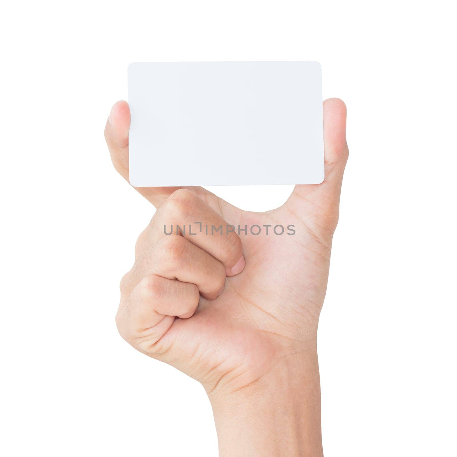 hand hold blank white card isolated with clipping path