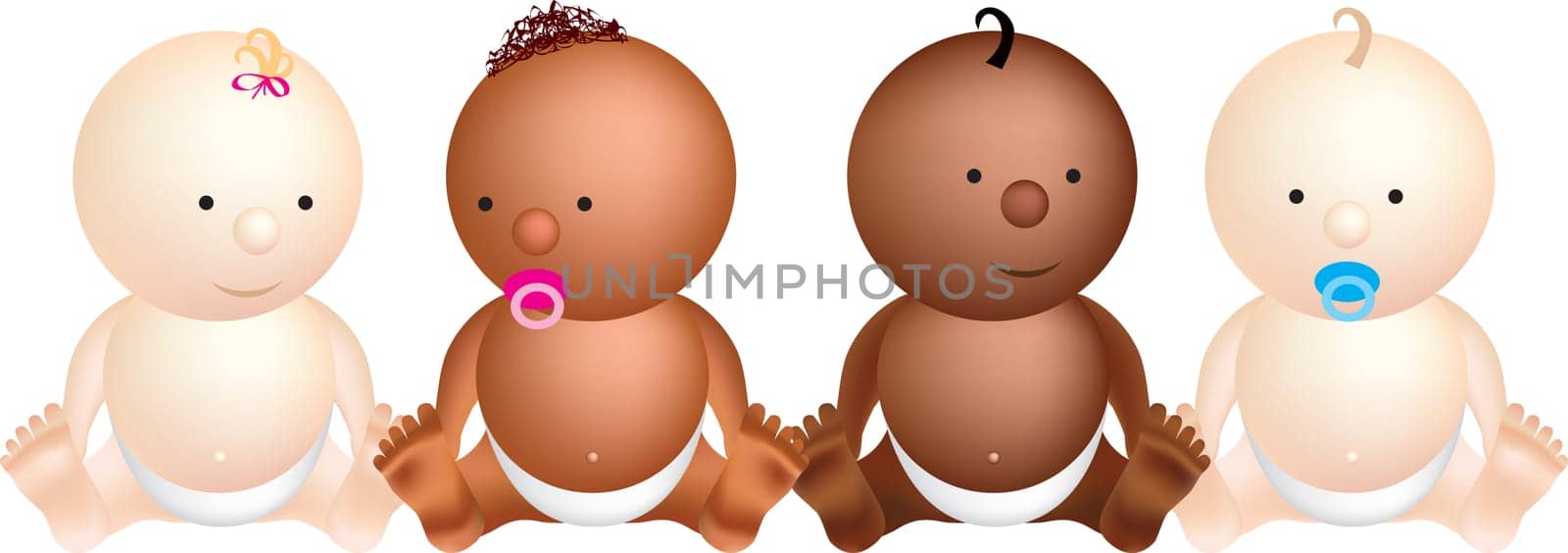 illustration of 4 babies sitting in a row