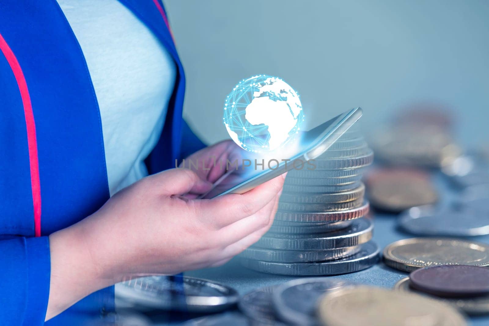 Duoble Exposure, Money and financial concept, Online Banking Savings Concept, Online Investment Savings, Online Stock Investors, Internet Financial Transactions
