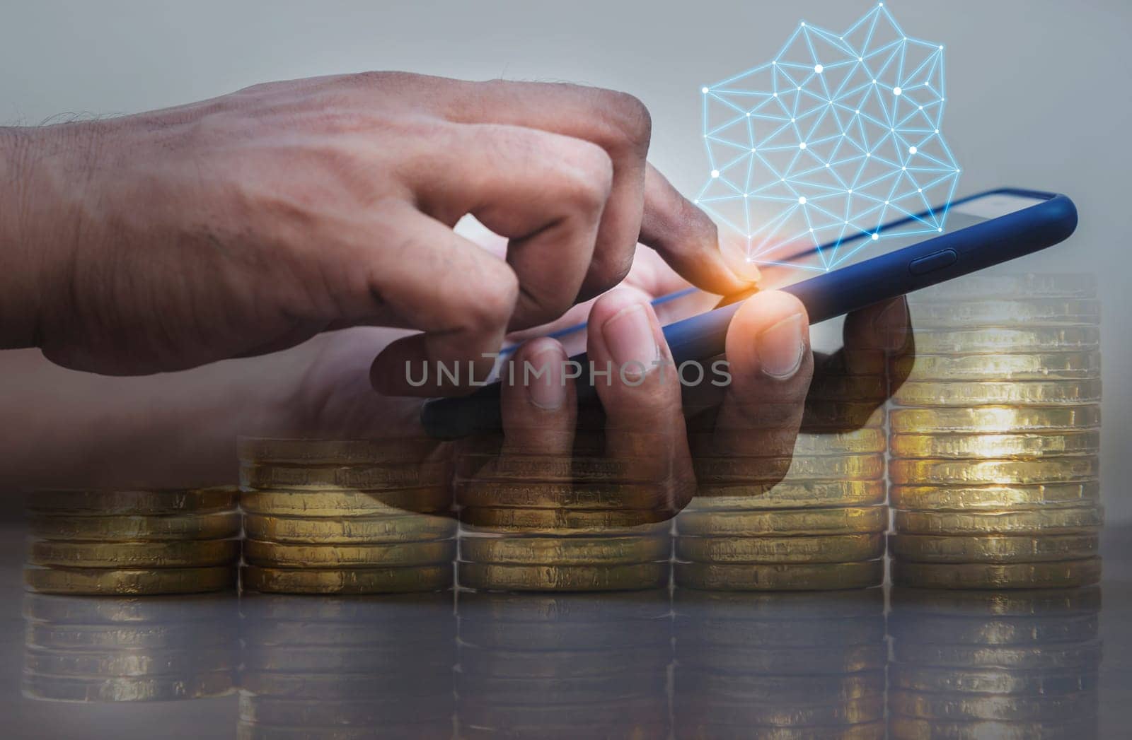 Duoble Exposure, Money and financial concept, Online Banking Concept, Investment Savings Concept, Online Stock Investors, Internet Financial Transactions