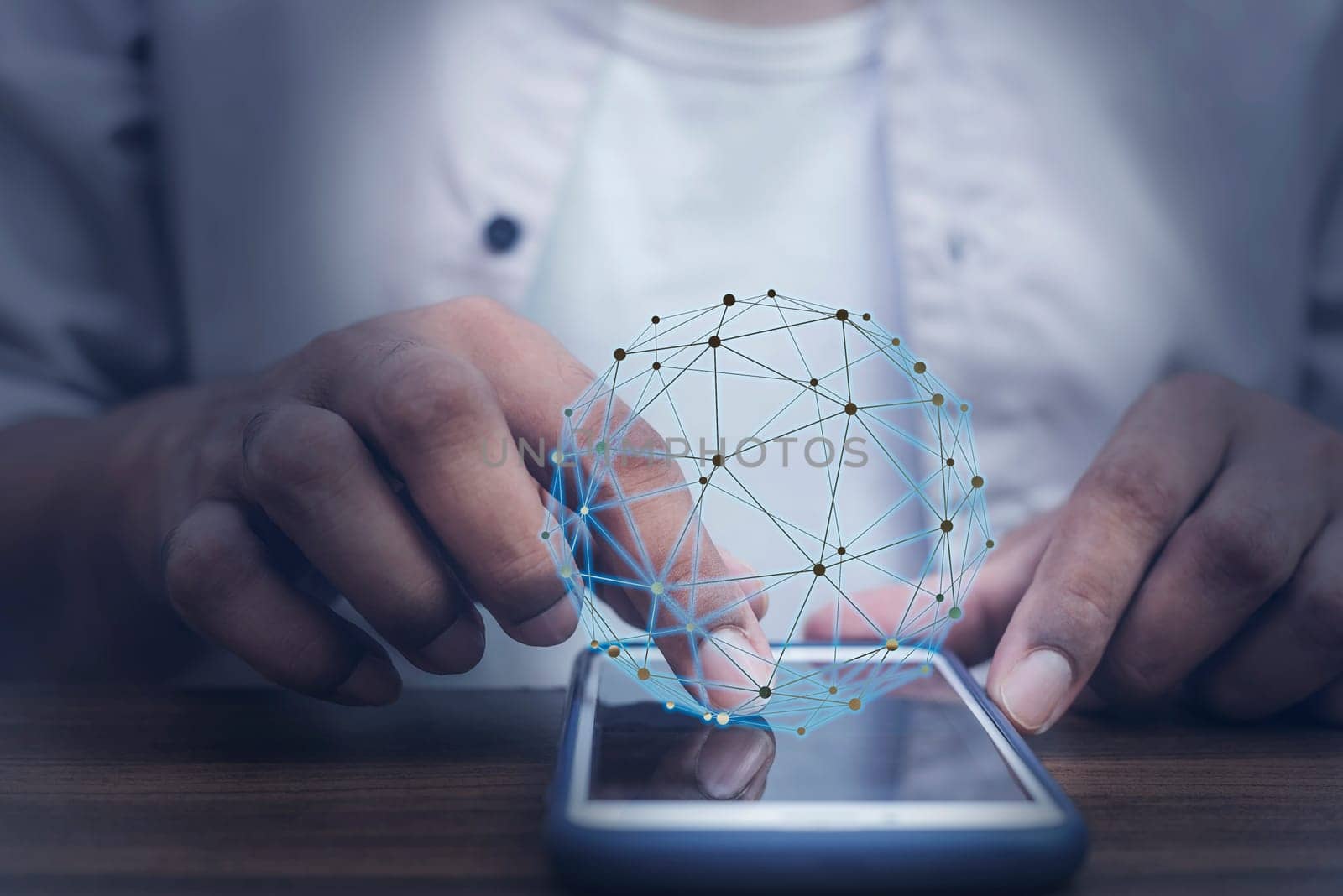 Global internet connection application and technology digital marketing, Financial and banking, Businessman using smart phone mobile on blurred background