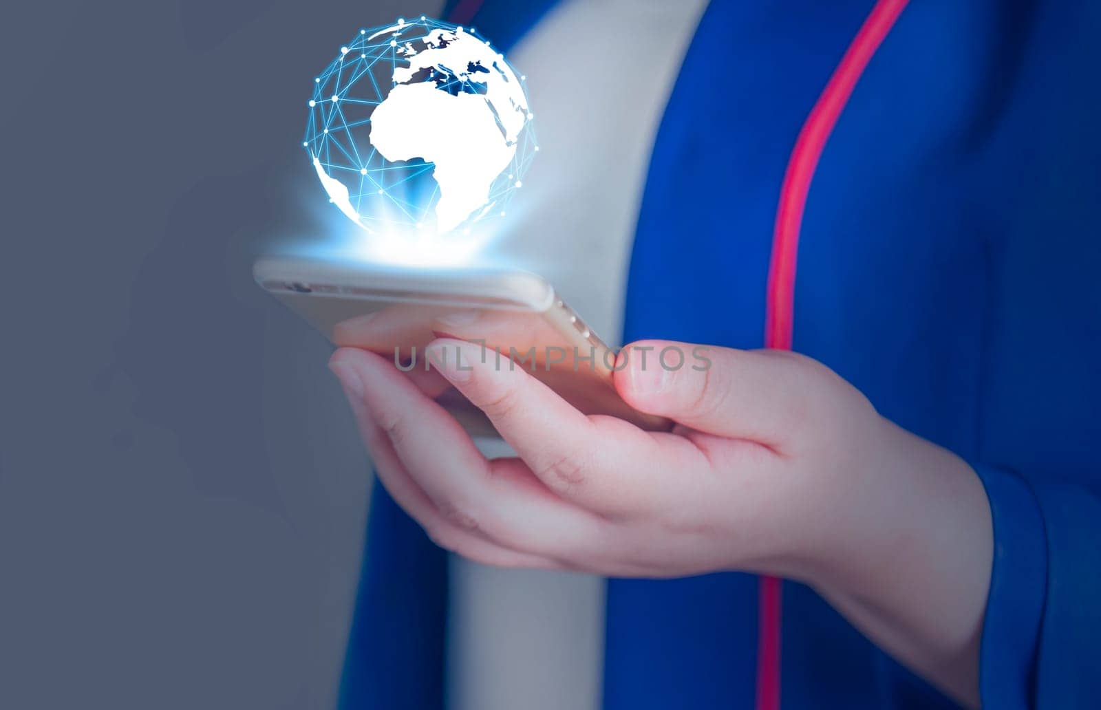 Global internet connection application and technology digital marketing, Financial and banking, Business women using smart phone mobile on blurred background