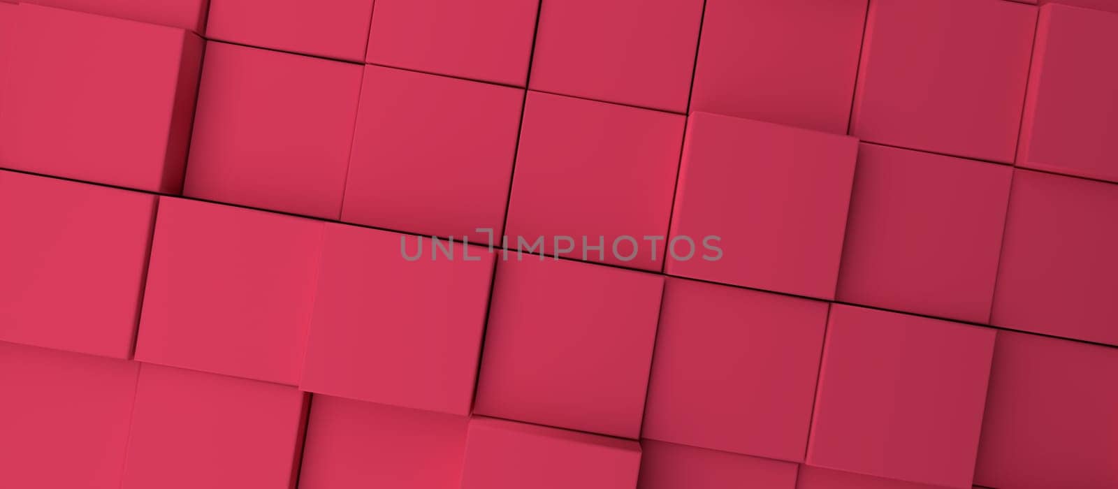 Abstract modern magenta cubes background, color of the year 2023, 3d rendering concept backdrop
