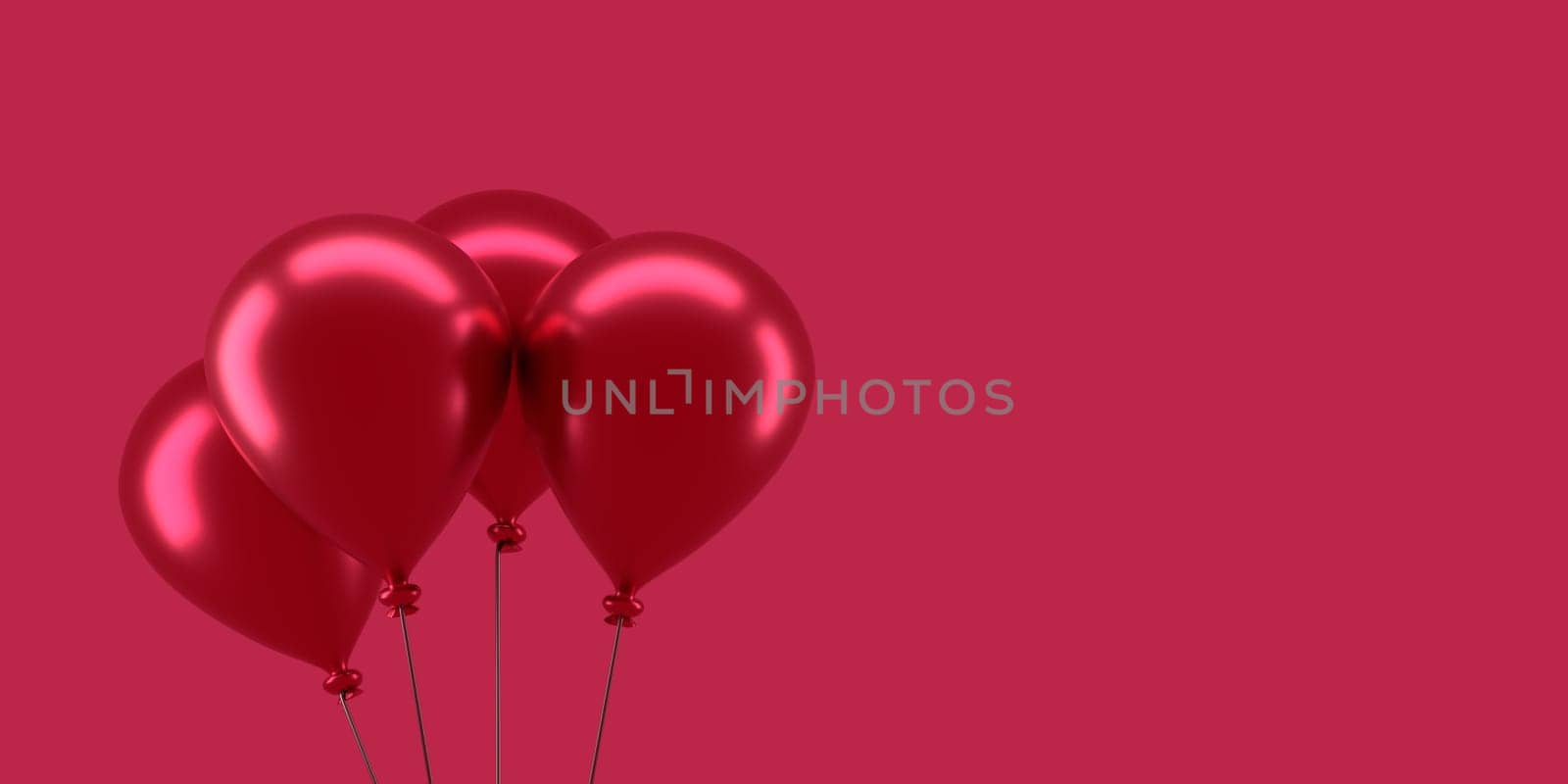 Four shiny magenta balloons on a magenta background with space for text or image, 3d rendering