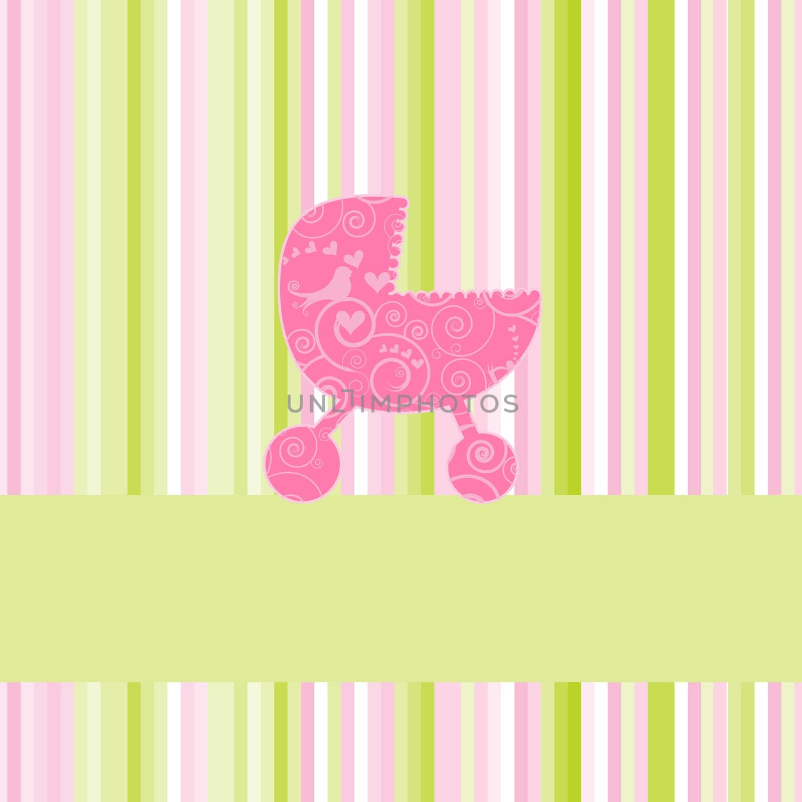 Use as baby arrival announcement card or baby shower invitation. Just add your text on the banner.