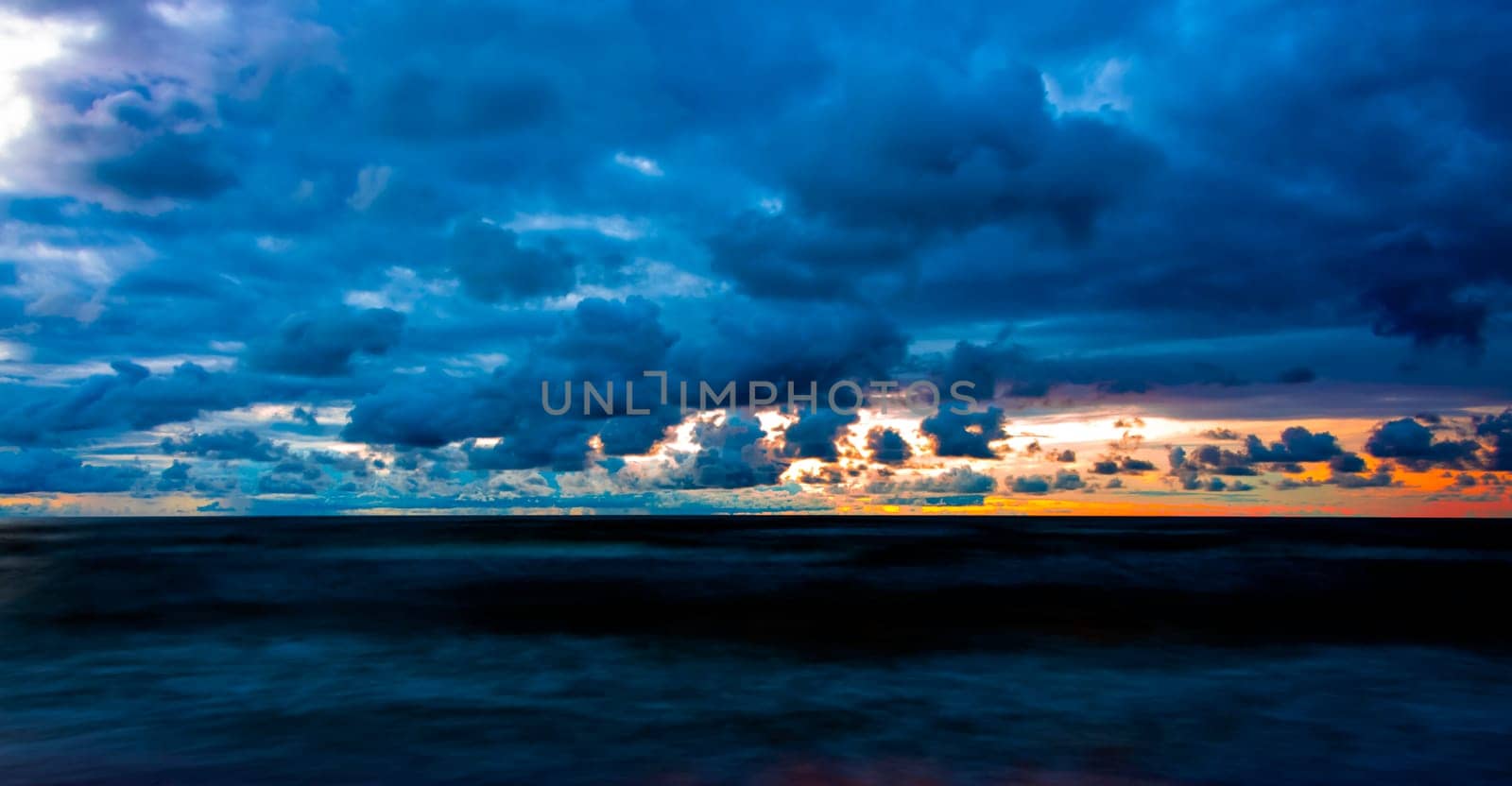 Dramatic sunset over Baltic Sea in Lubiatowo, Pomerania, Poland