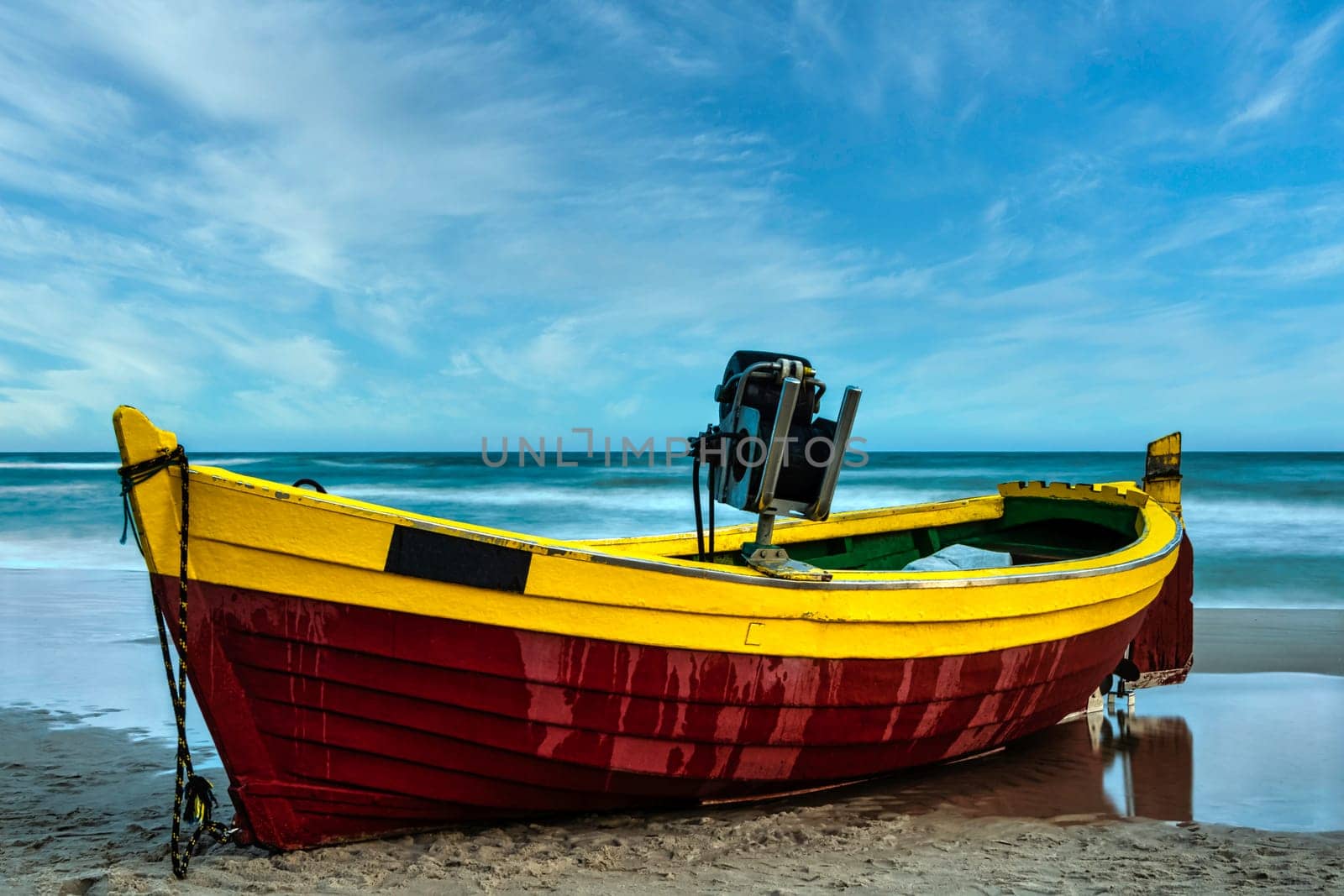 Baltic Sea with fishing boat on the beach - Debki, Pomerania, Poland