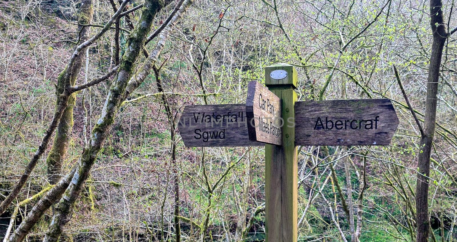 Direction signs post in Brecon Beacons National Park, Wales, United Kingdom