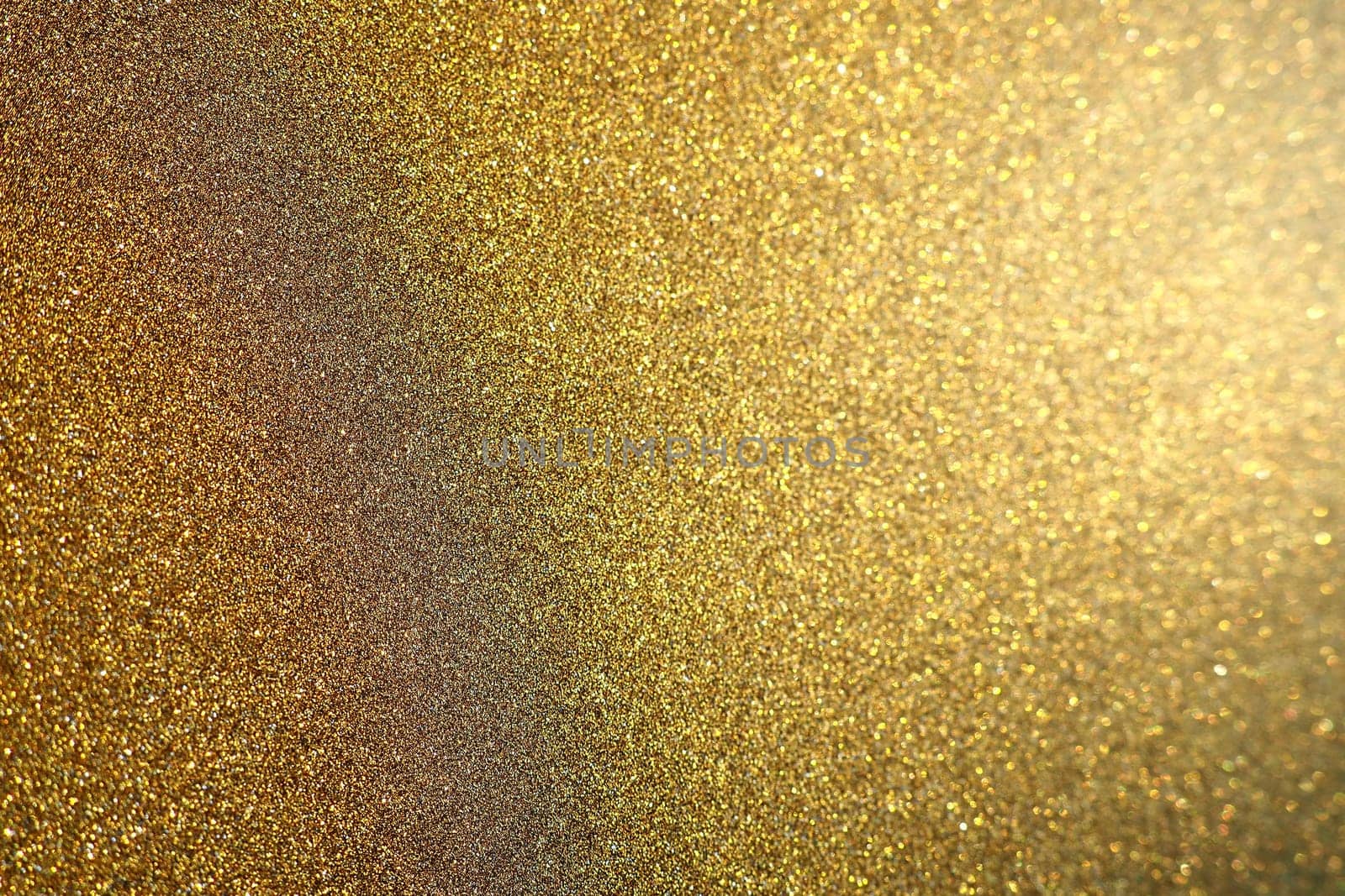 Gold close up. Golden glitter texture background. Sparkling glitter wrapping paper with sequins and sparkles. Festive golden bokeh and glitter. Beautiful background. Bokeh light of gold glitters.