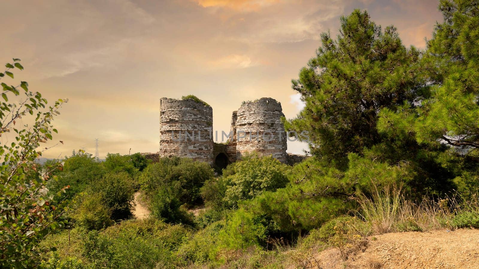 Ruins of Yoros Castle, Yoros Kalesi, or Genoese Castle, an ancient Byzantine castle at the confluence of Bosphorus and Black Sea in Anadolu Kavagi, Istanbul, Turkey