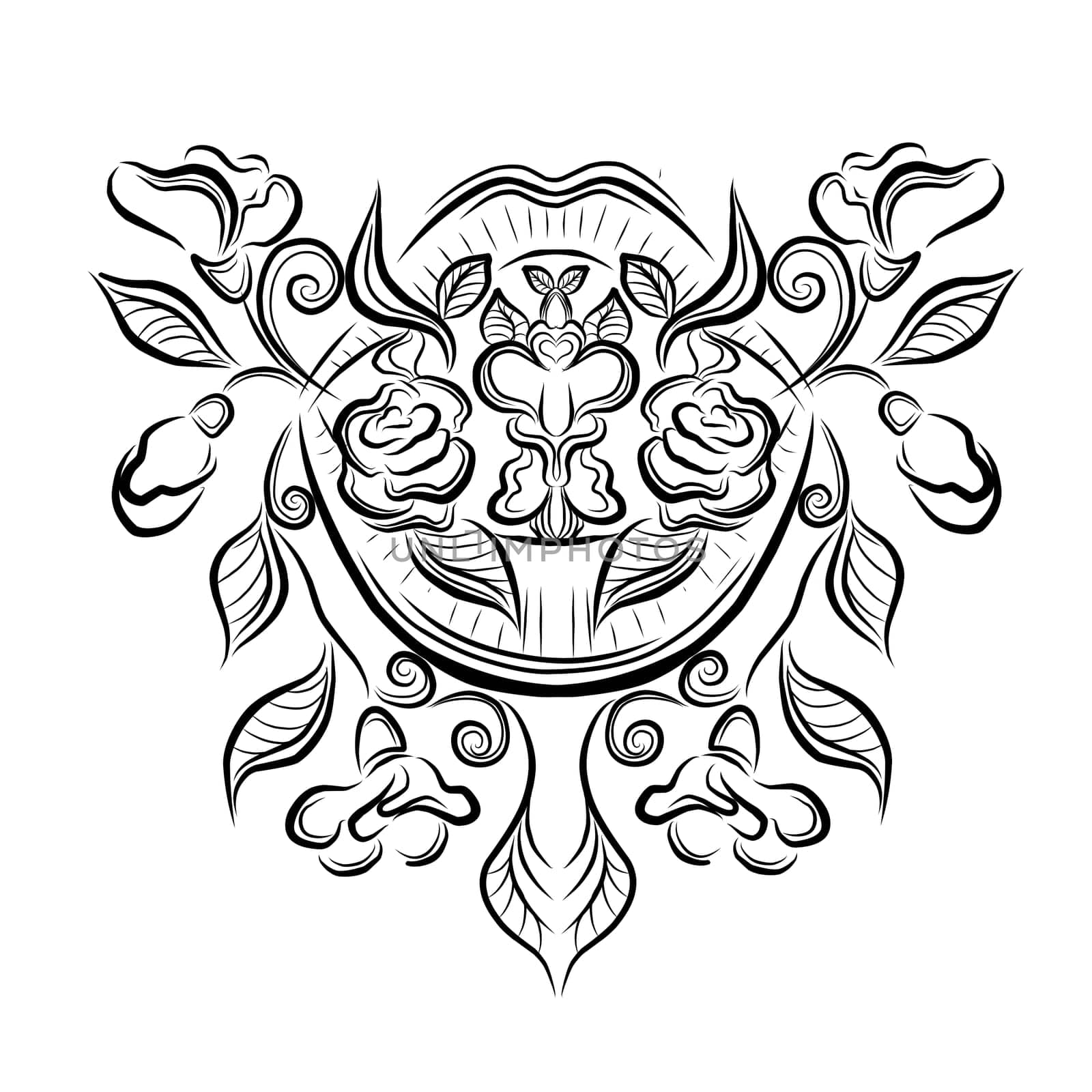 floral linear sketch for a tattoo. flower wreath