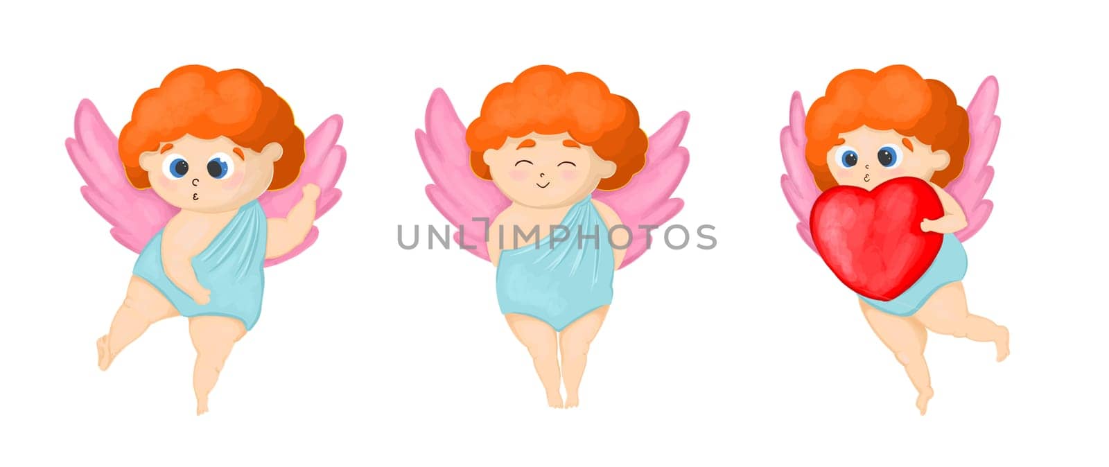 Cute cupid character with arrows and hearts. Valentine s Day Eleient. Angel with wings.