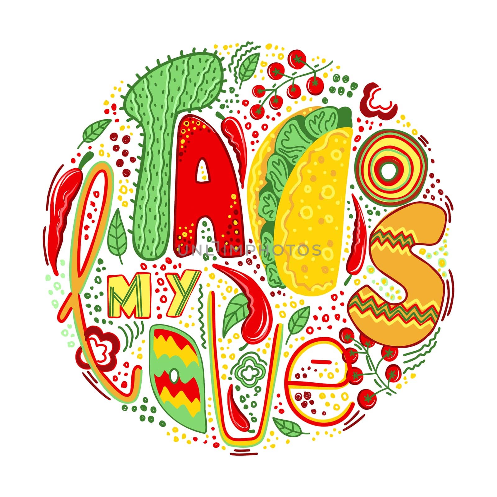 Taco. Mexican cuisine. Taco. Modern print for printing on T-shirts and postcards.