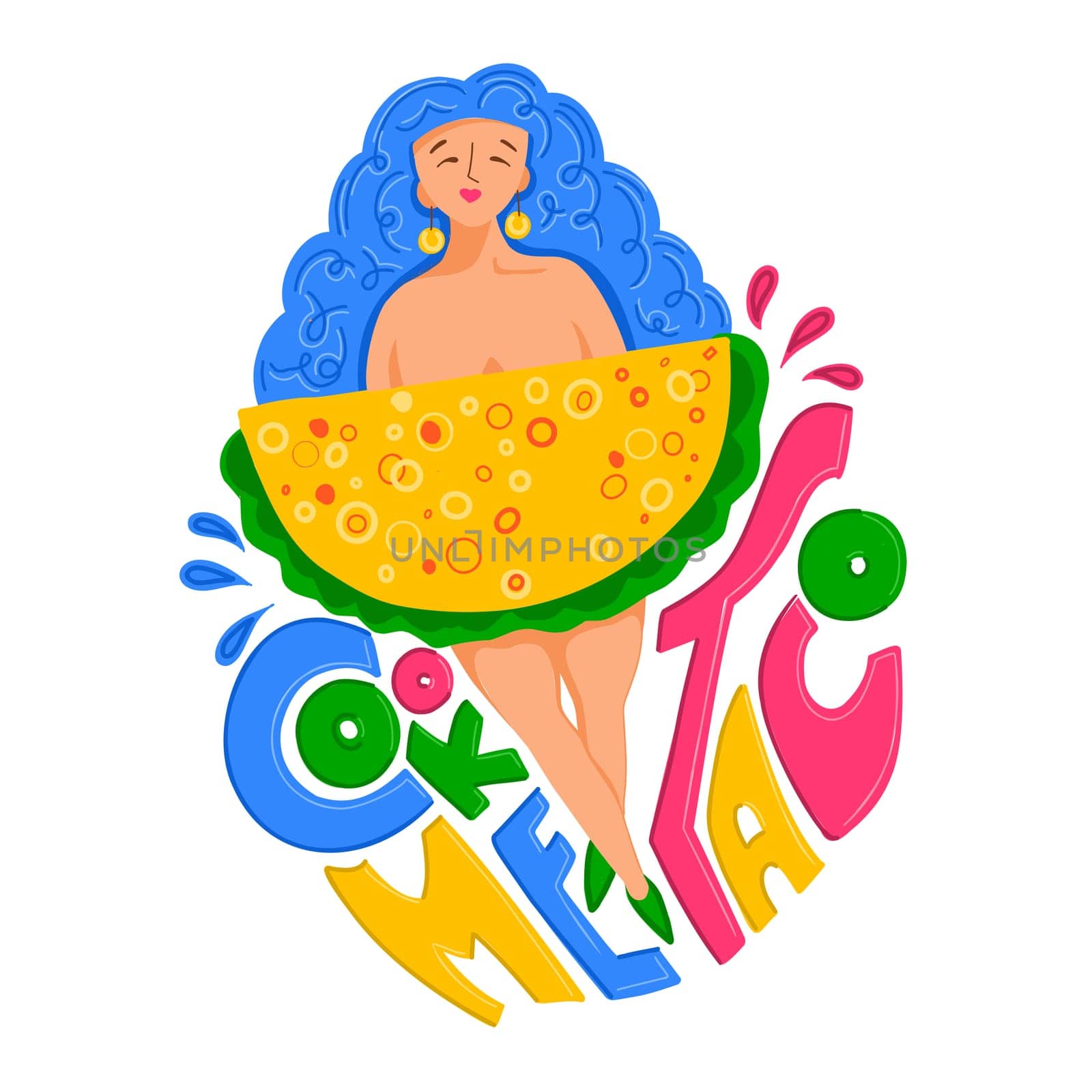 Taco. Mexican cuisine. Illustration of a girl and a taco. Modern print for printing on T-shirts and postcards