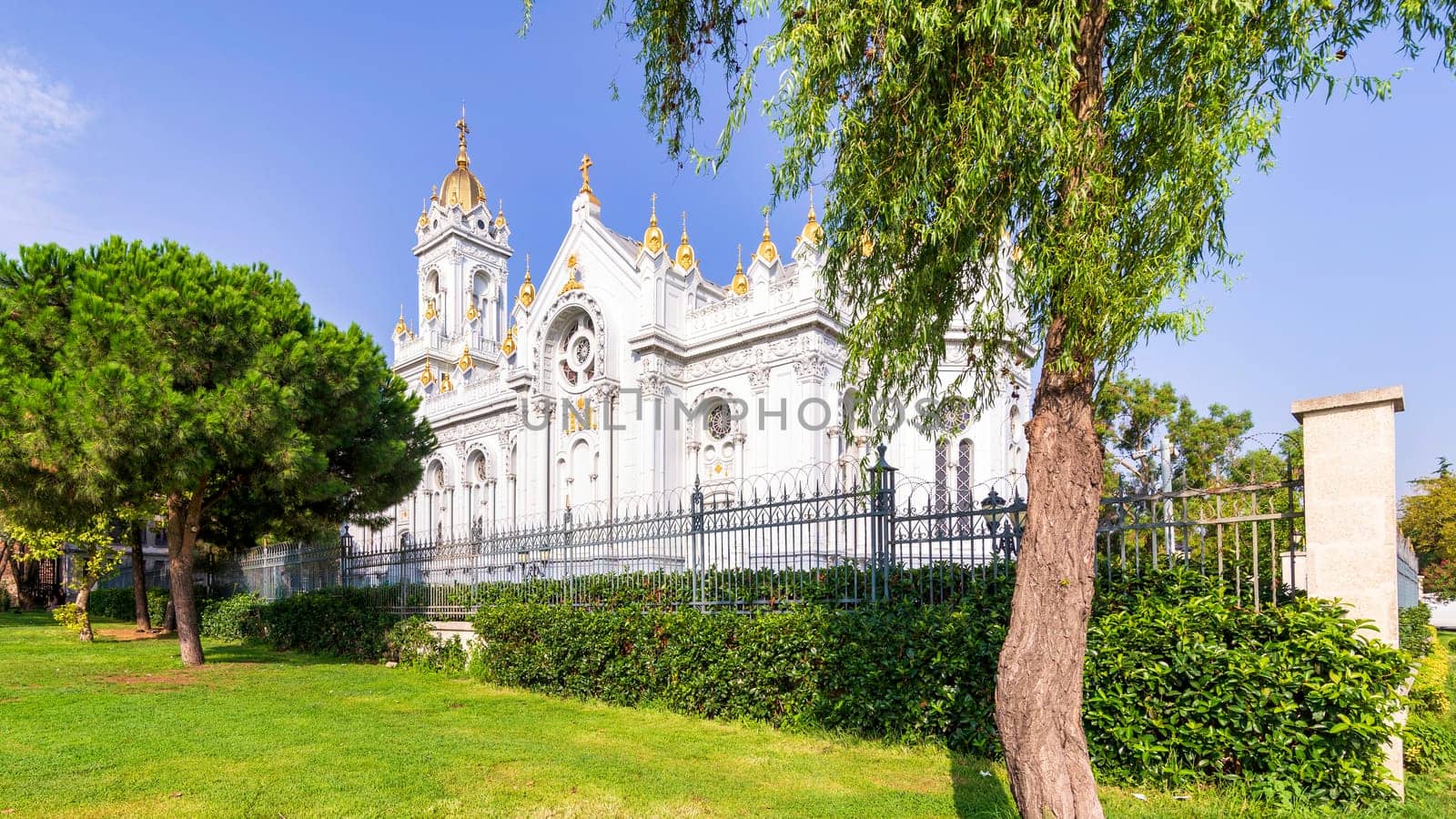 Exterior shot of Neo Byzantine architecture style Bulgarian St. Stephen Church, Sveti Stefan Kilisesi, or the Bulgarian Iron Church, a Bulgarian Orthodox church in Balat district, Istanbul, Turkey