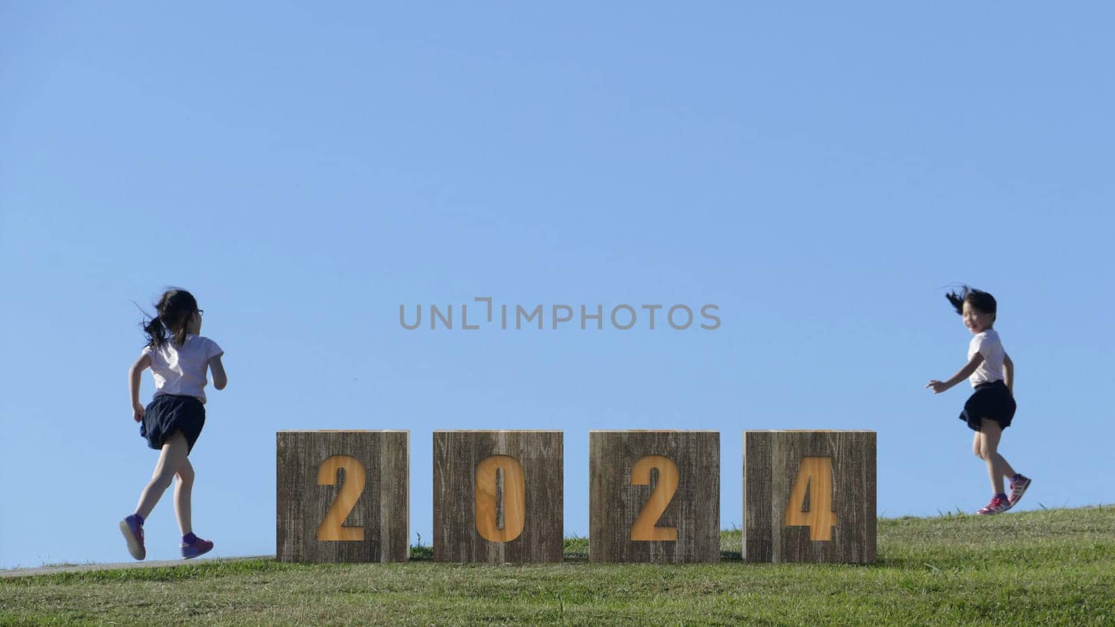 The 3d rendering of  wording 2024 with nice backbround view