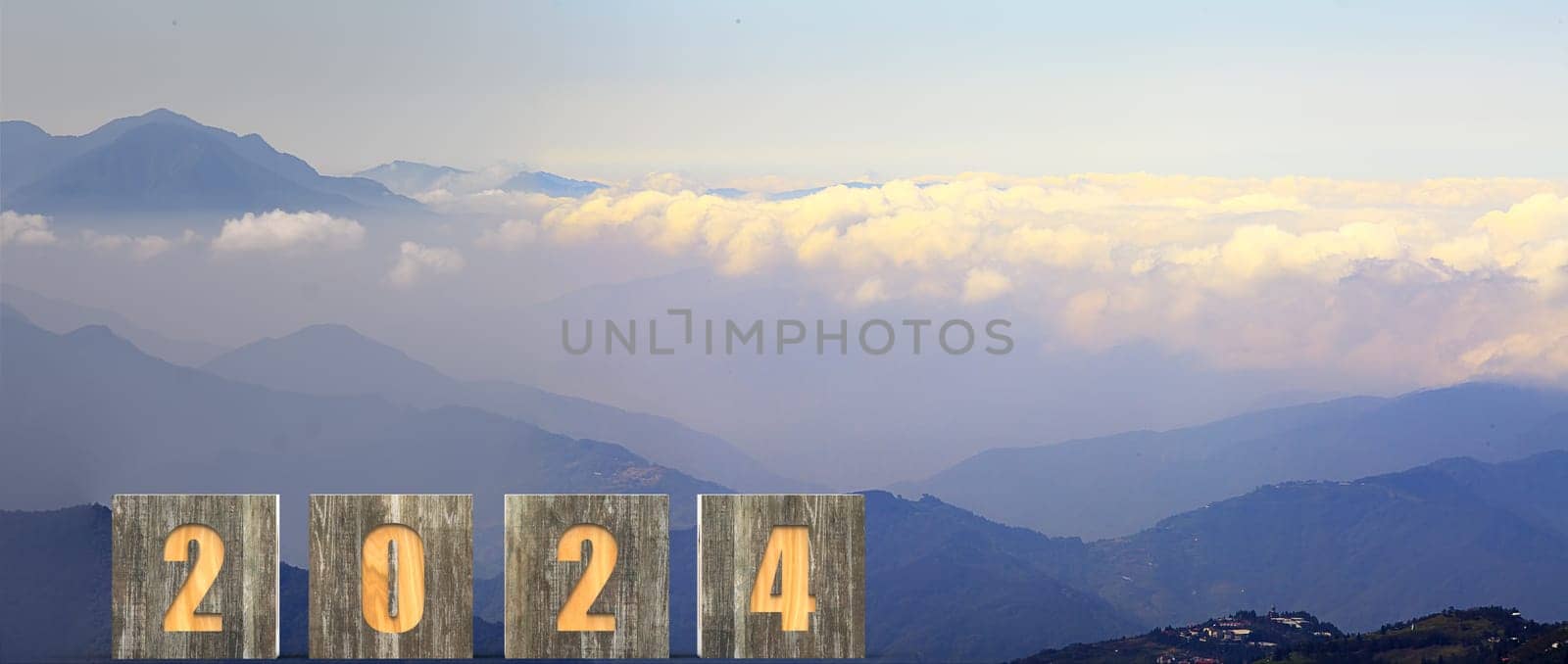 The 3d rendering of  wording 2024 with nice backbround view