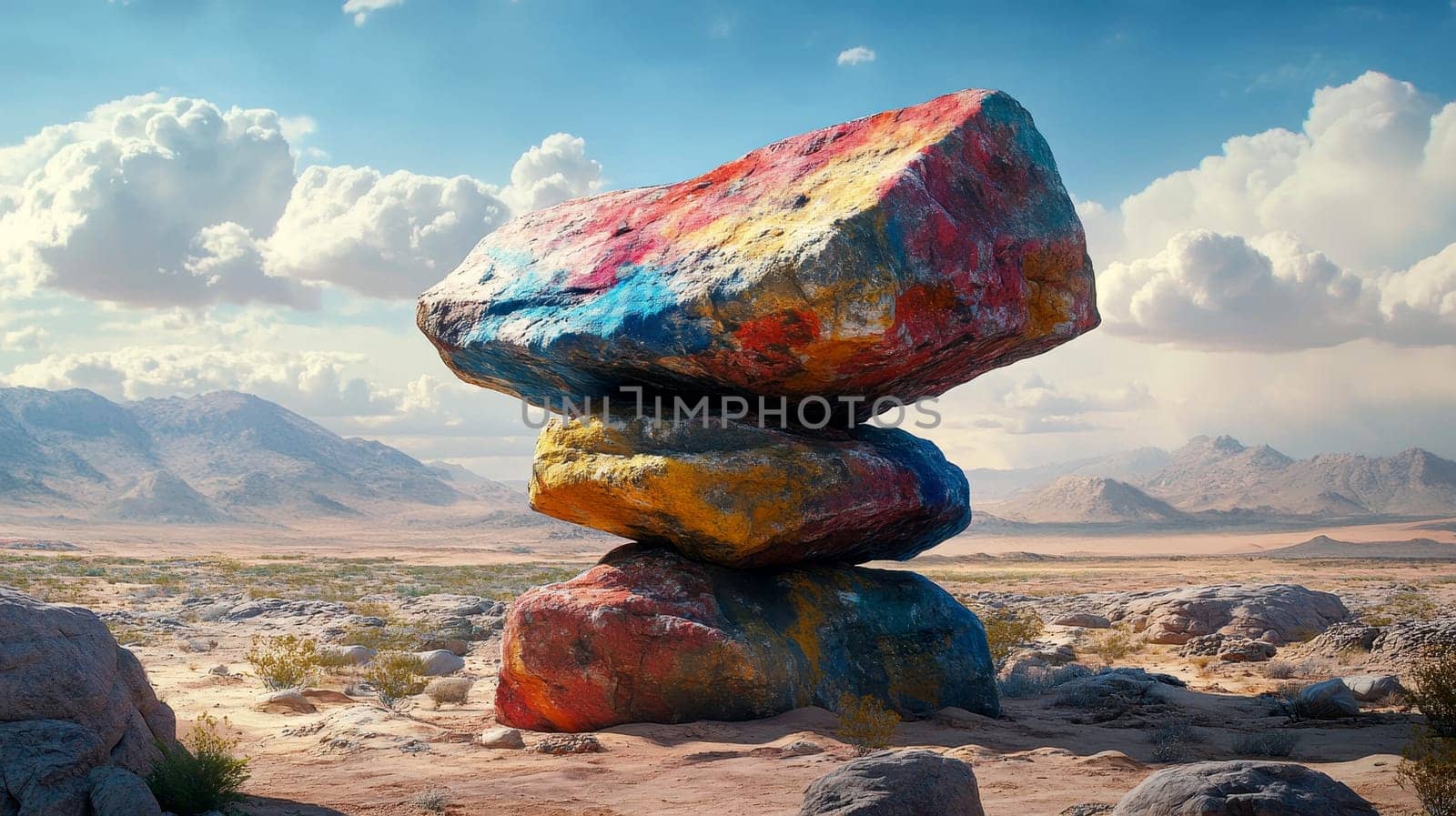 a mountain hill is lined with neatly stacked rounded boulders..