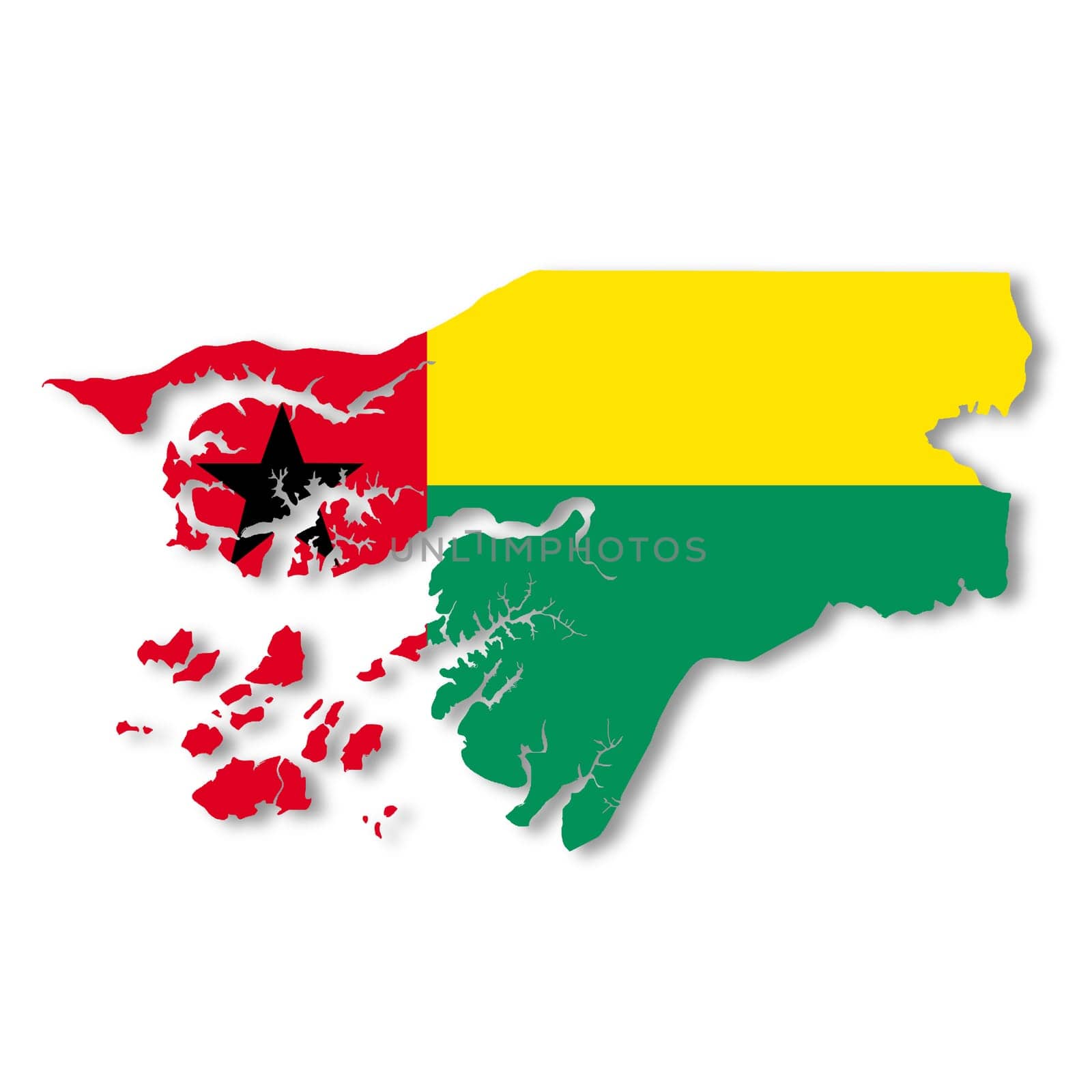 A Guinea-Bissau map on white background with clipping path to remove shadow 3d illustration