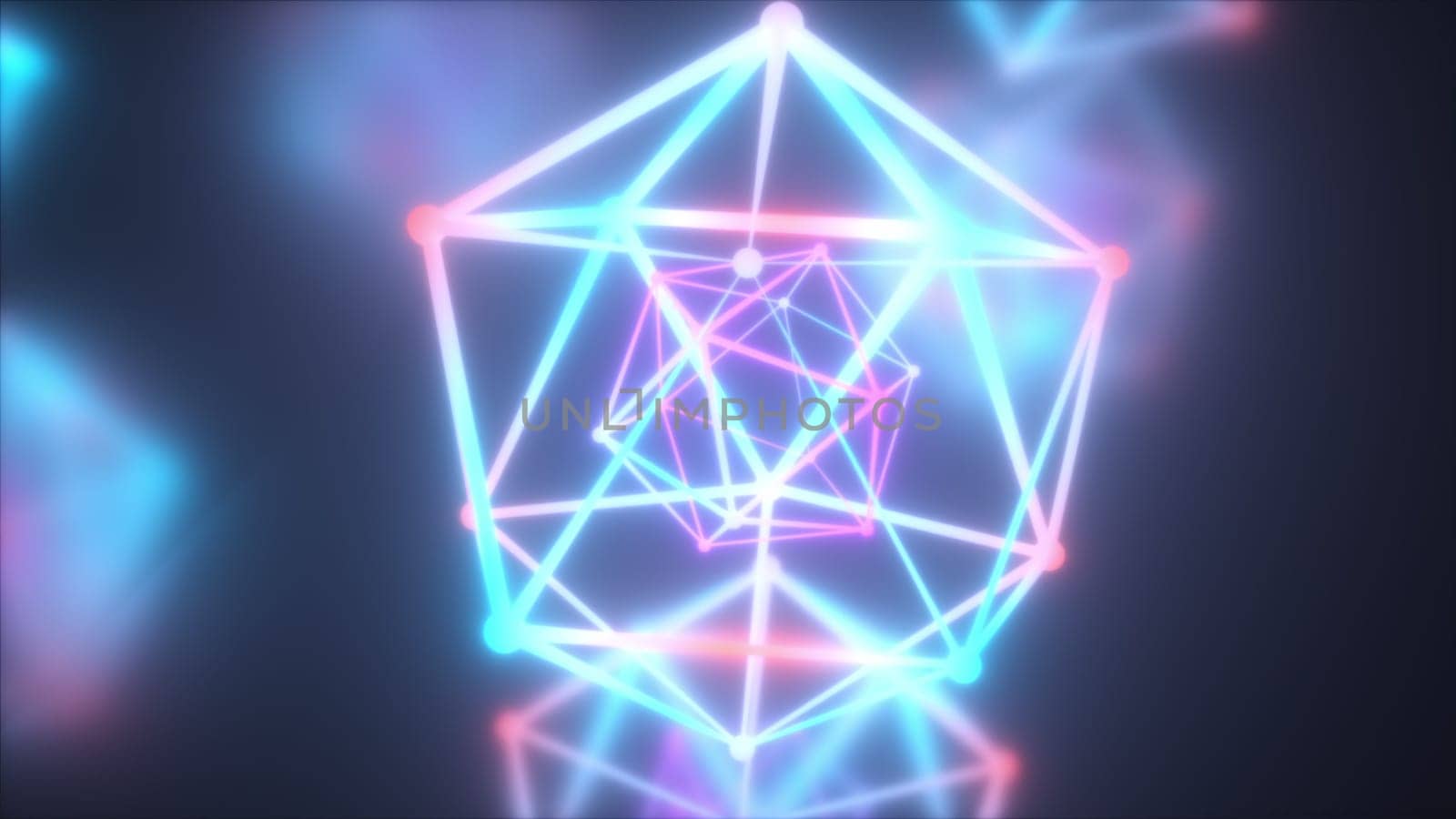 Neon molecular atom. Computer generated 3d render