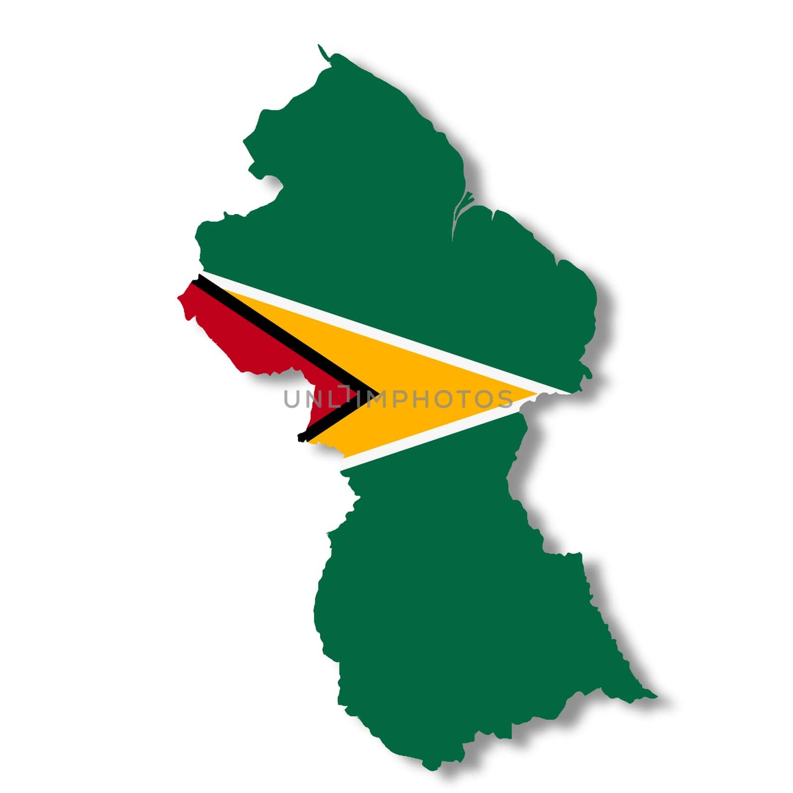 A Guyana map on white background with clipping path to remove shadow 3d illustration