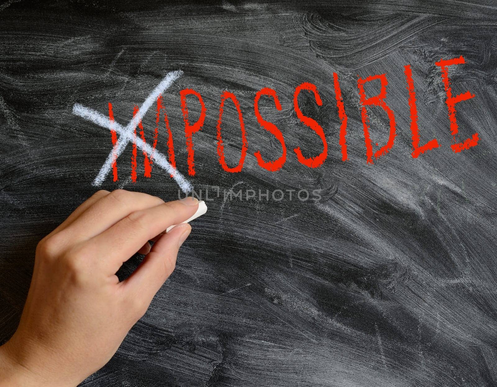 Hand writing on a blackboard Possible