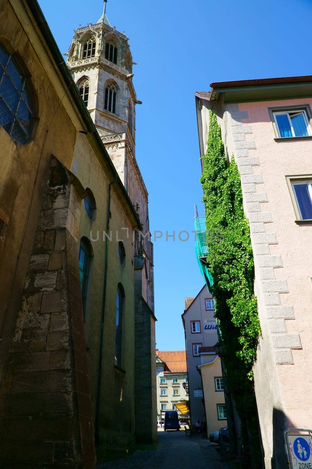 Schmalle alley with view of the chapel church in Rottweil