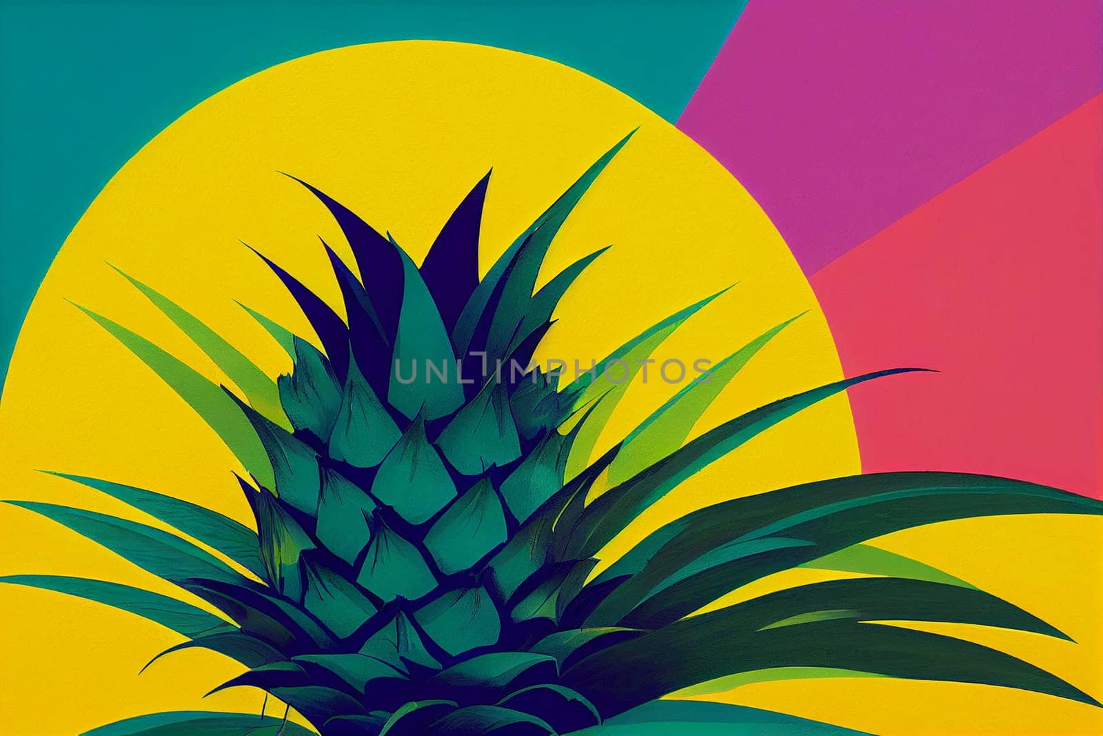 Pineapple in 80s retrowave style, summer holiday feeling, vibrant colours