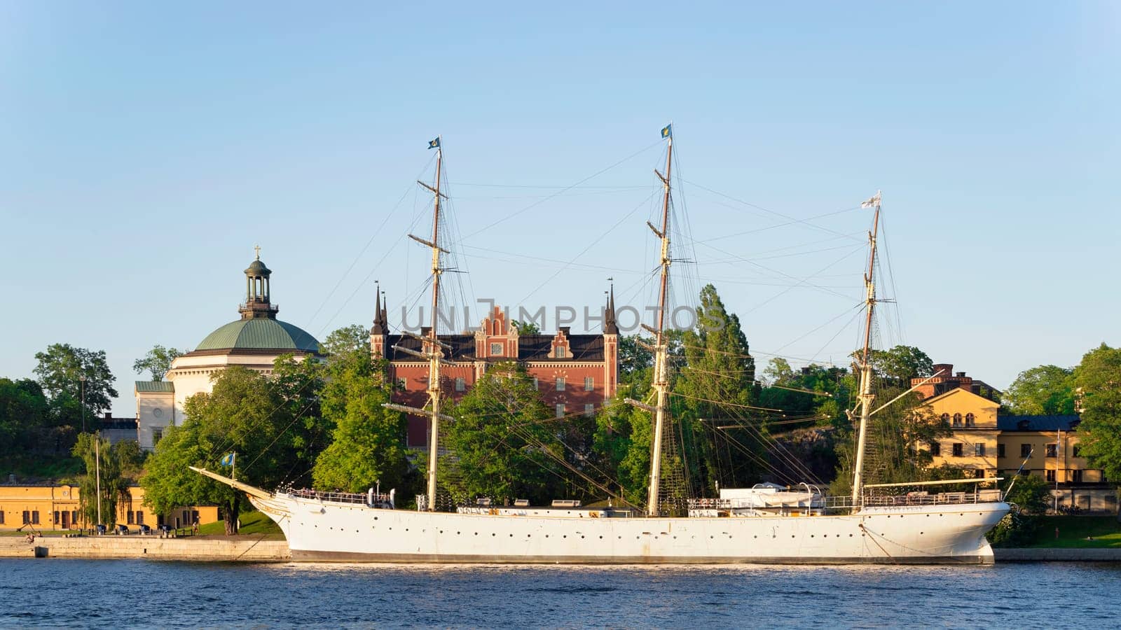 AF Chapman sailing vessel, a full rigged steeled ship constructed in1888, and moored on the western shore of the islet Skeppsholmen in central Stockholm, Sweden, now serving as a youth hostel