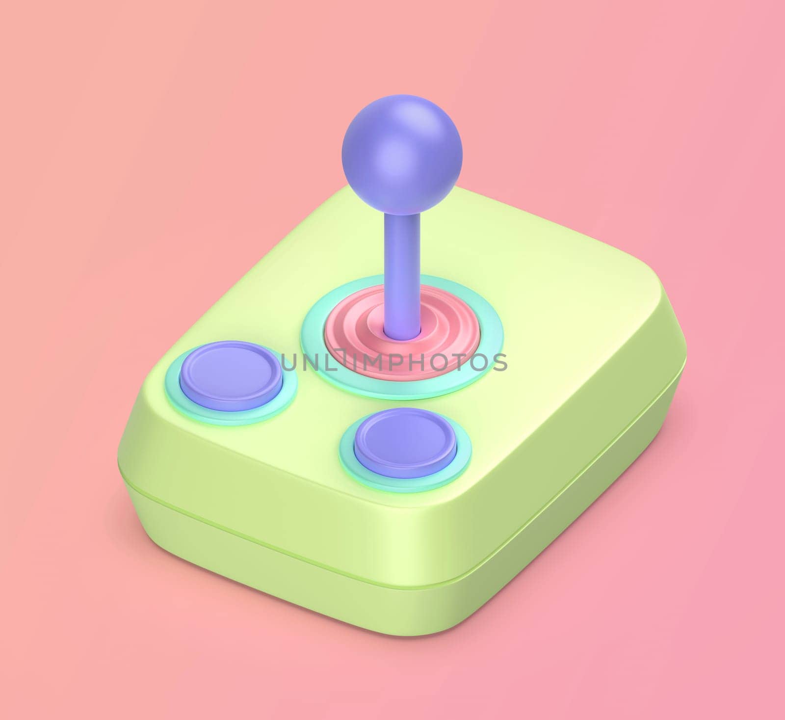 Colorful retro computer joystick on pink background
