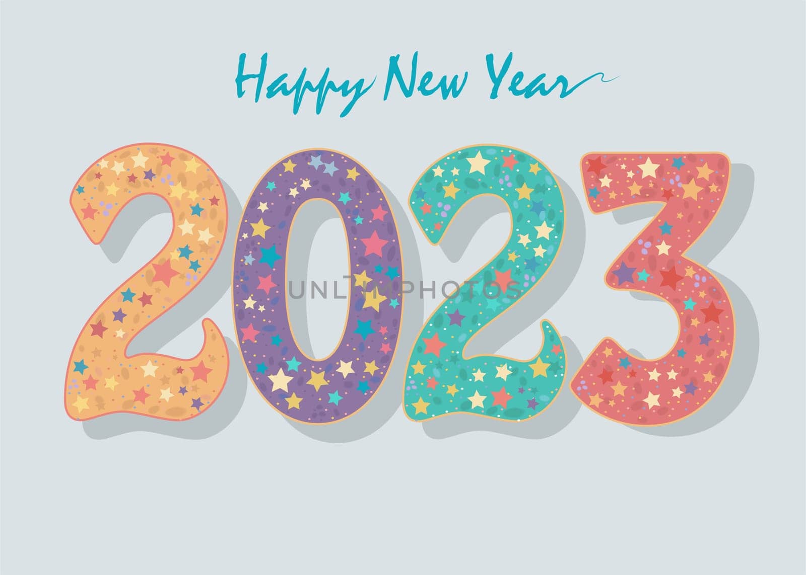 Happy New Year 2023 Colorful Number with colorful stars