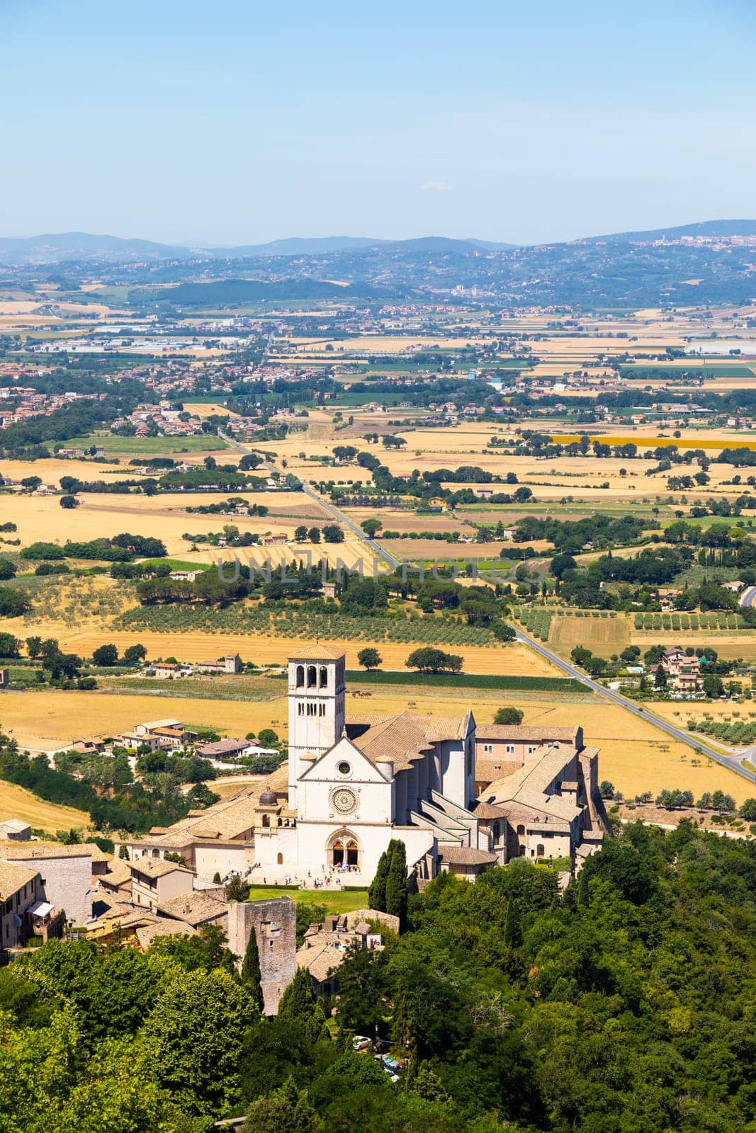 Assisi village in Umbria region, Italy. The town is famous for the most important Italian St. Francis Basilica (Basilica di San Francesco)