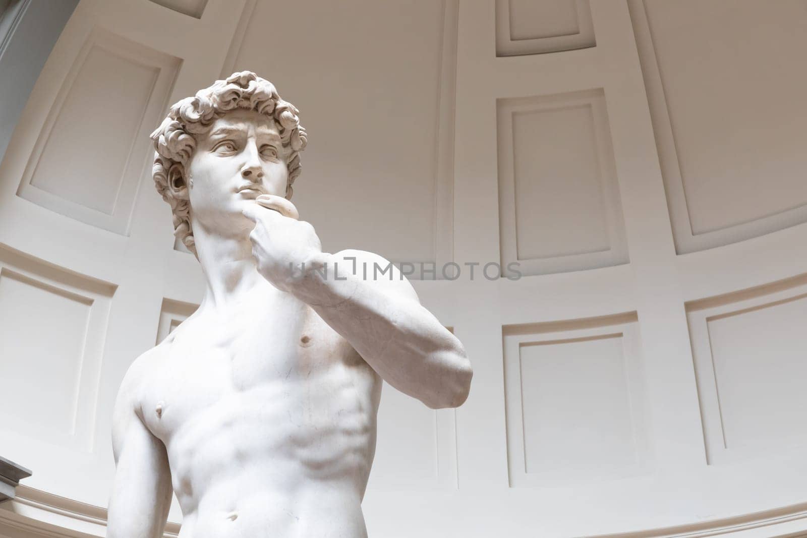Florence, Italy - Circa August 2021: David sculpture by Michelangelo Buonarroti. The masterpiece of the Renaissance art.