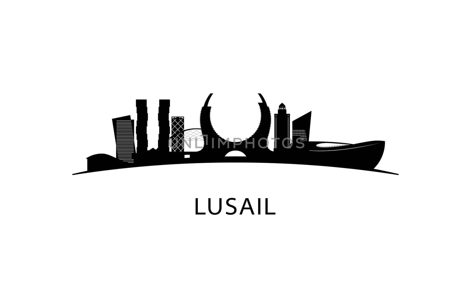 Lusail city skyline. Black cityscape isolated on white background. Vector banner.
