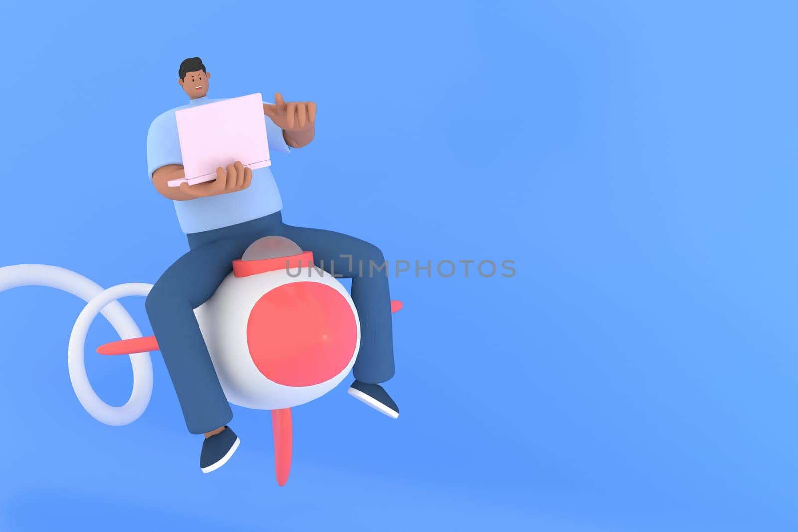 A man character flying . 3d rendering of business models.
