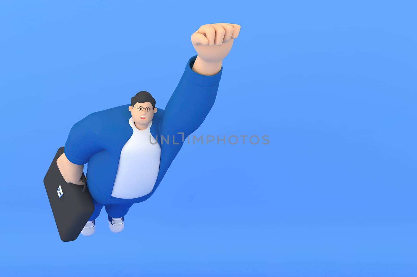 A man character flying . 3d rendering of business models.