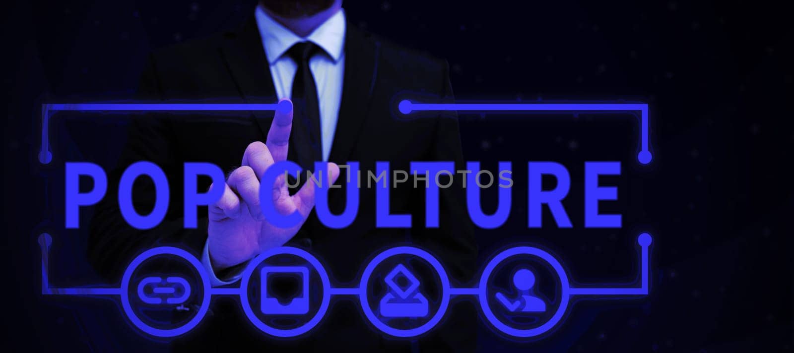 Conceptual caption Pop Culture, Word for describes the lifestyle and tastes of the majority of mostly younger people