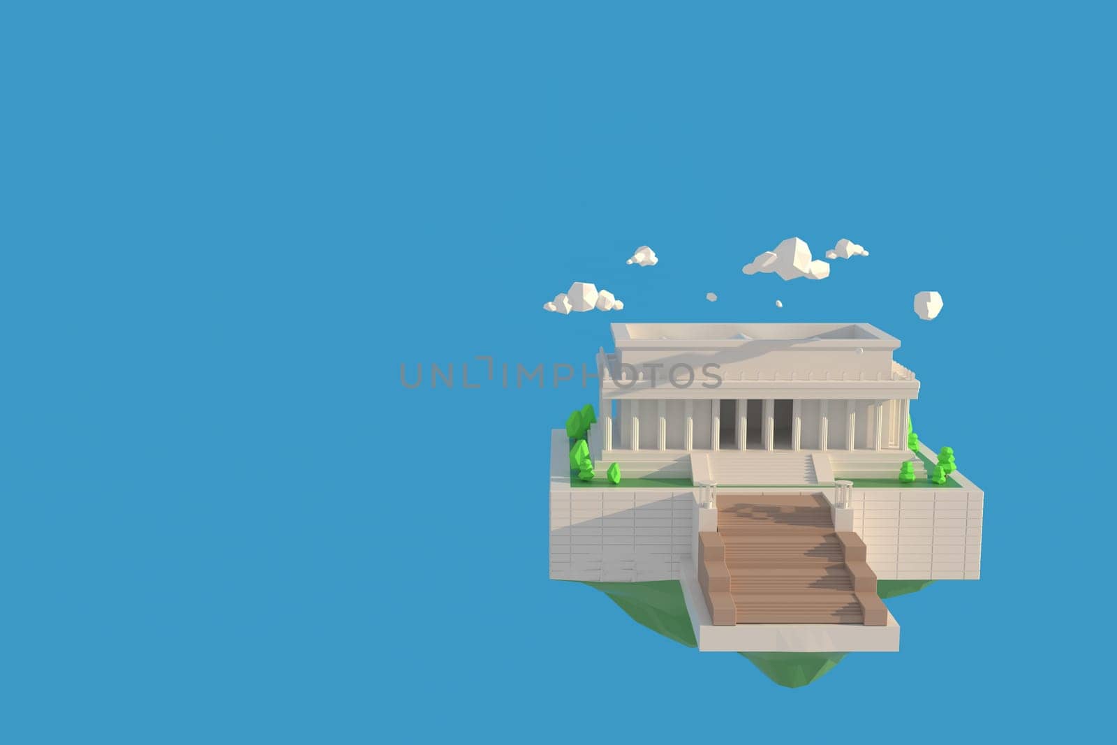 3D illustrator Lincoln Memorial Italy. 3d rendering Low Polygon Geometry Background. Abstract Polygonal Geometric Shape. Lowpoly Minimal Style Art.