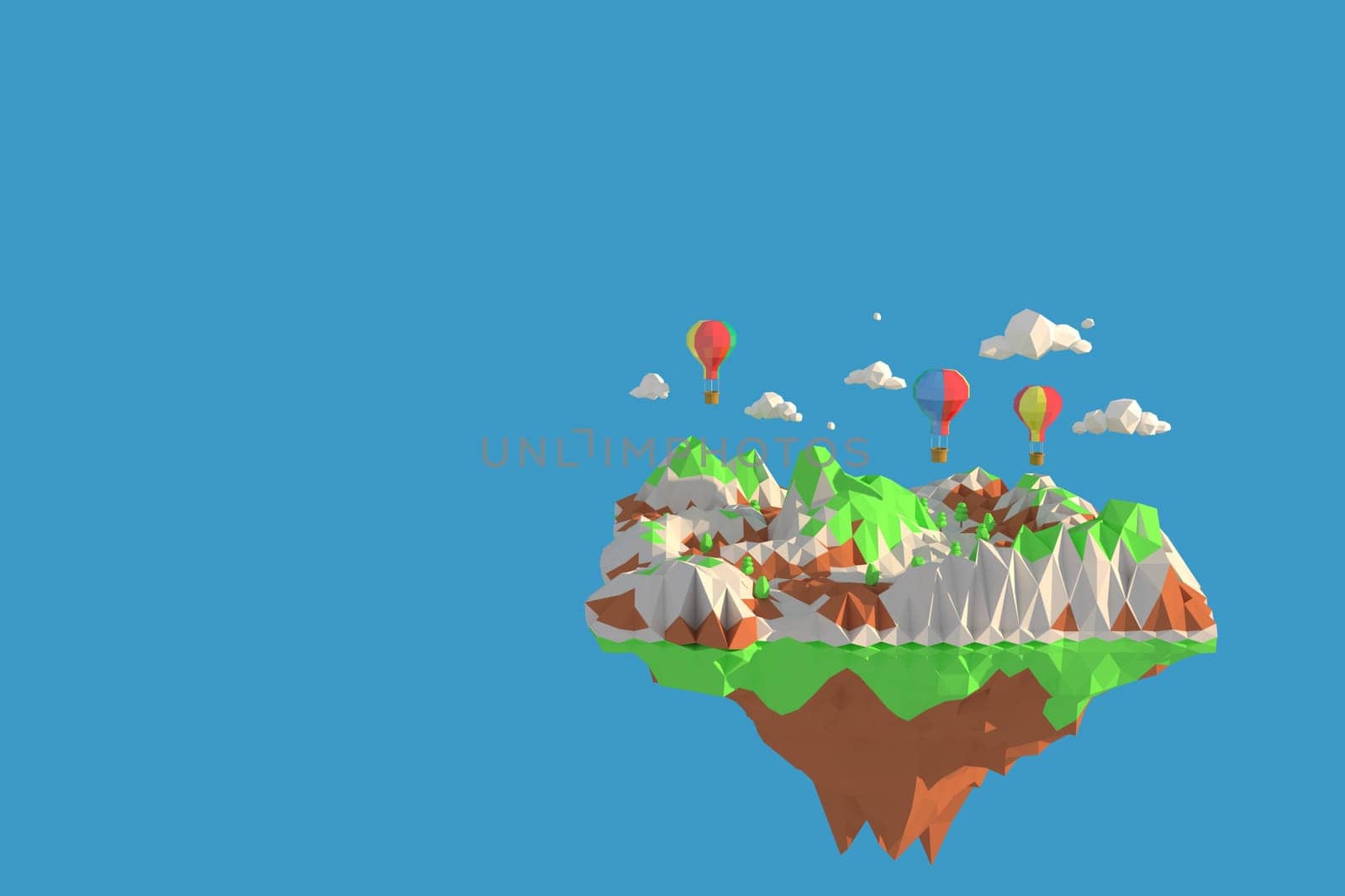 3D illustrator Cappadocia Turkey. 3d rendering low polygon geometry background. Abstract polygonal geometric Shape. Lowpoly minimal style art.